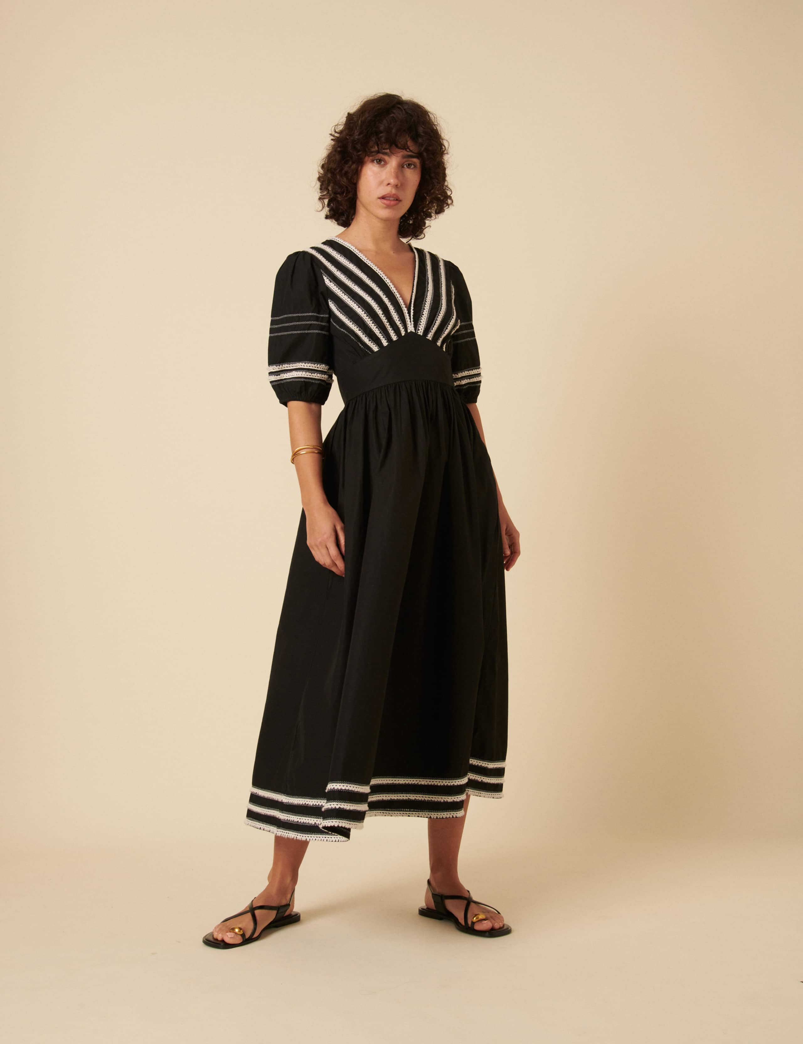 Pure Cotton Embroidered V-Neck Midaxi Tea Dress 2 of 5