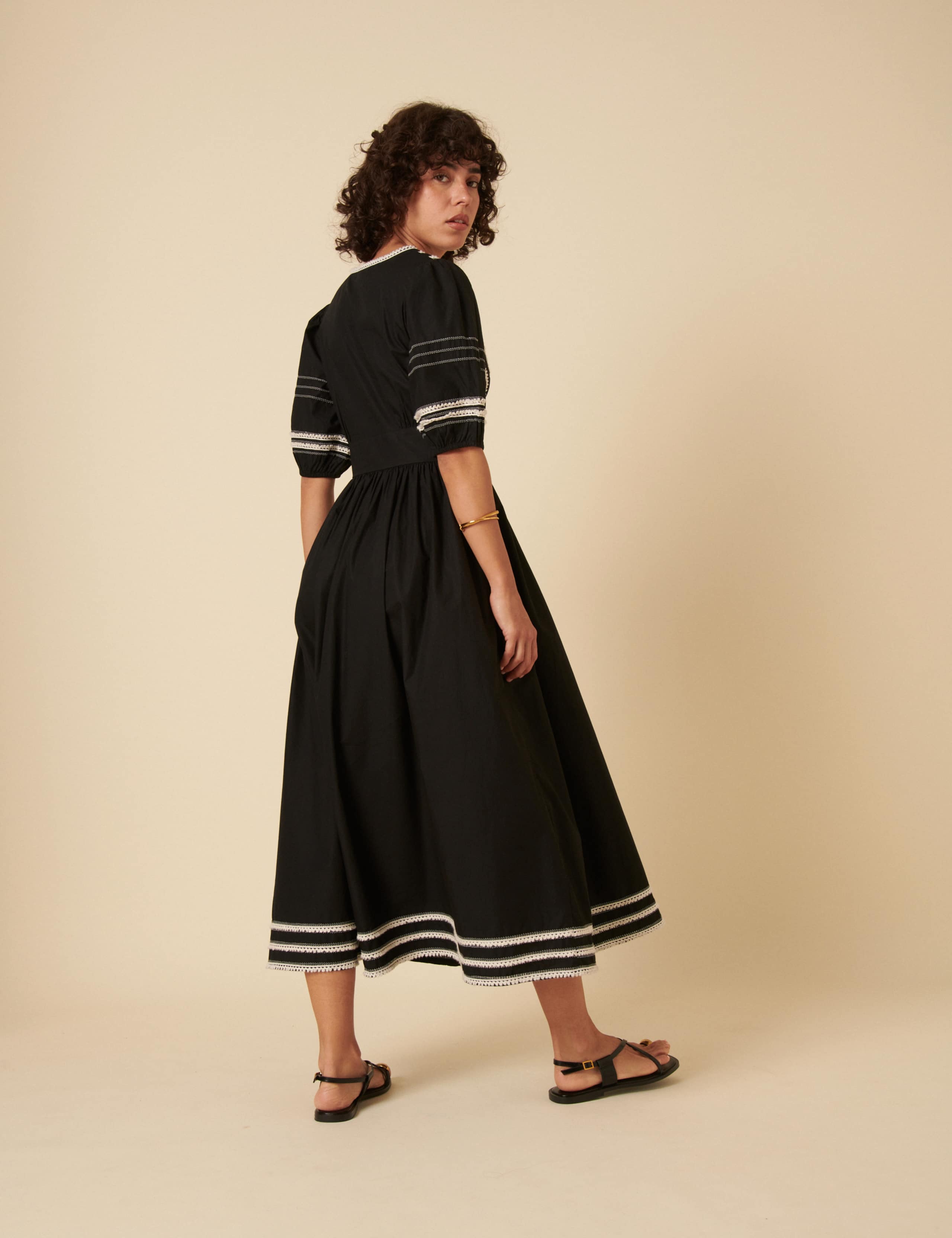 Pure Cotton Embroidered V-Neck Midaxi Tea Dress 3 of 5
