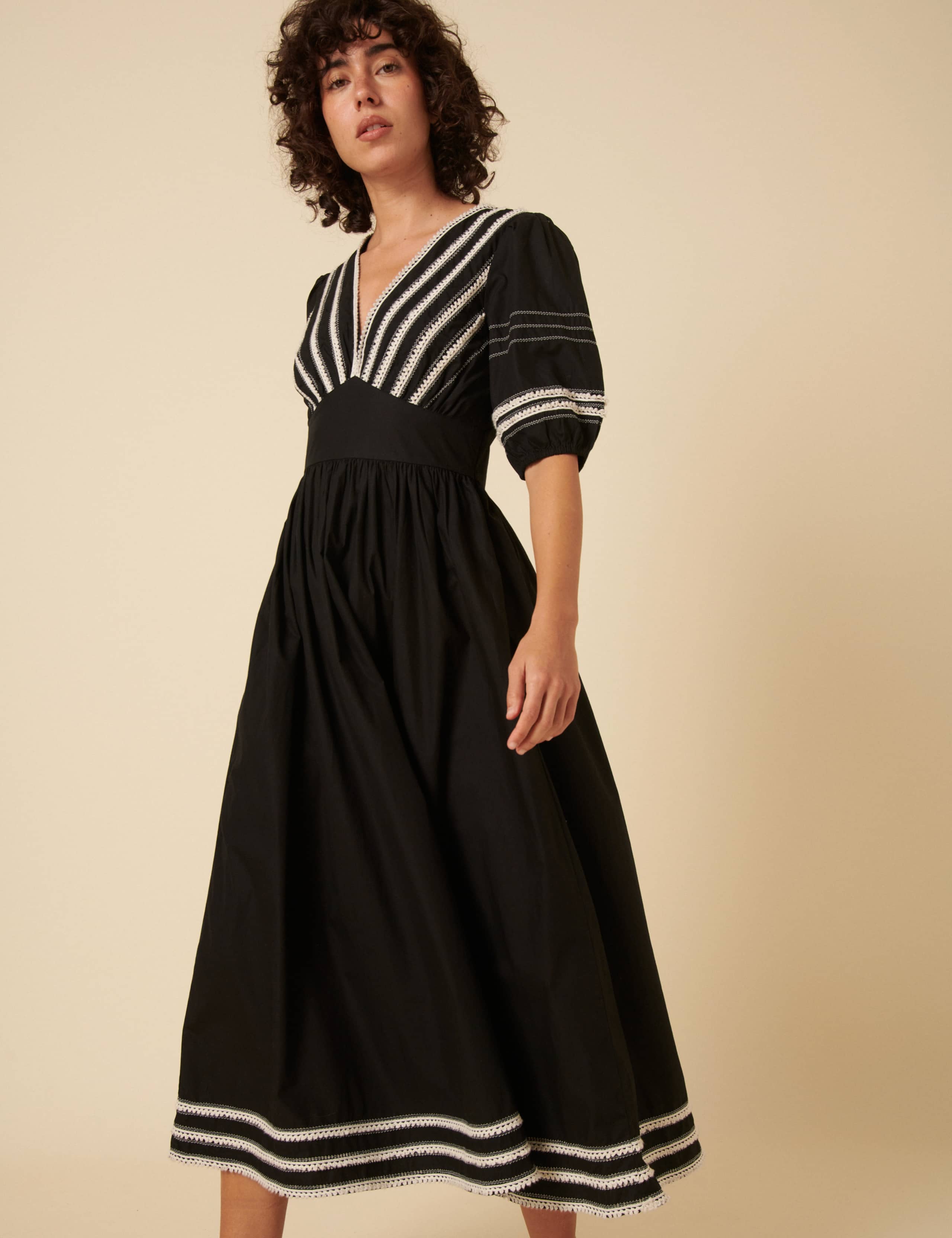 Pure Cotton Embroidered V-Neck Midaxi Tea Dress 5 of 5
