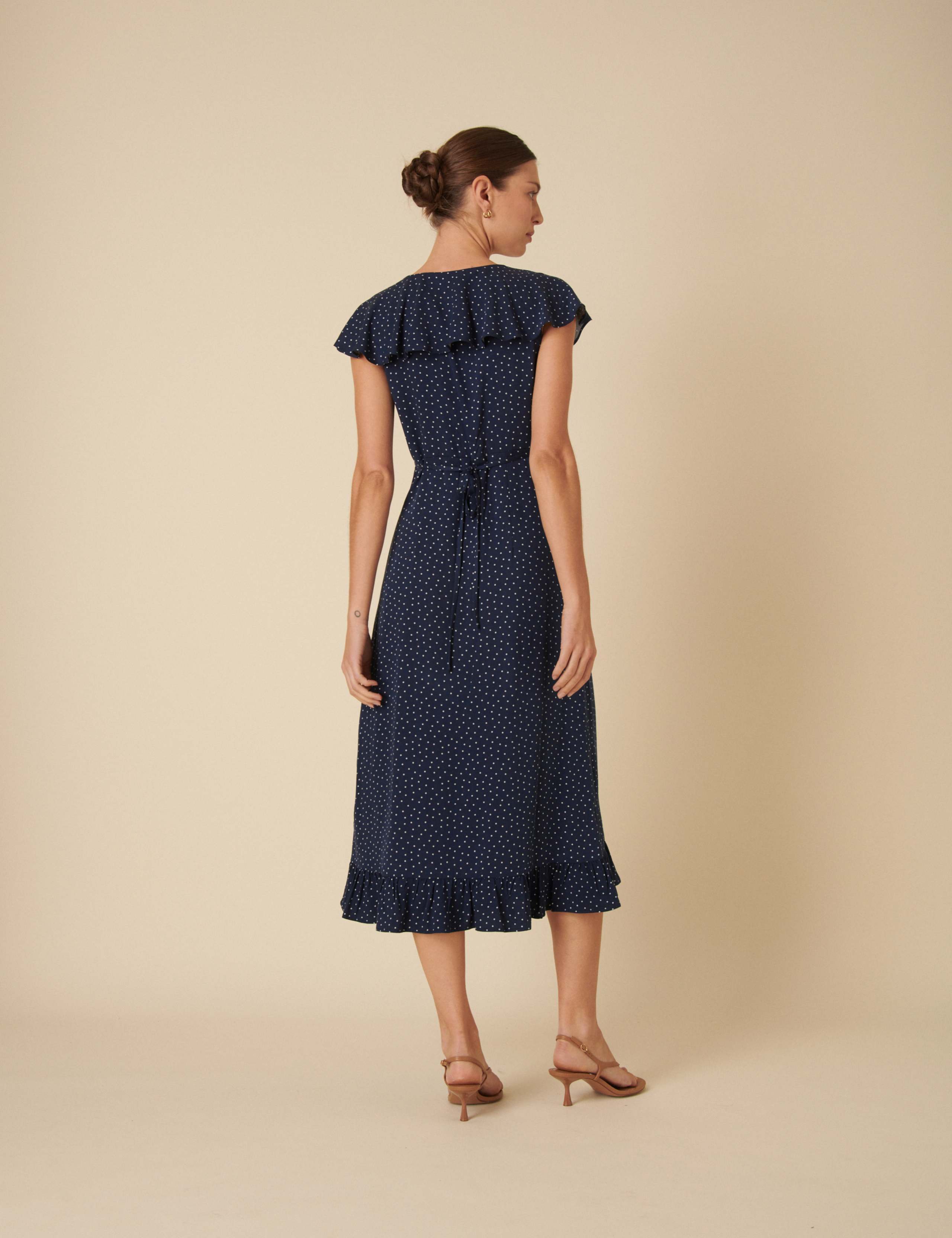 Polka Dot V-Neck Midi Tea Dress 3 of 5