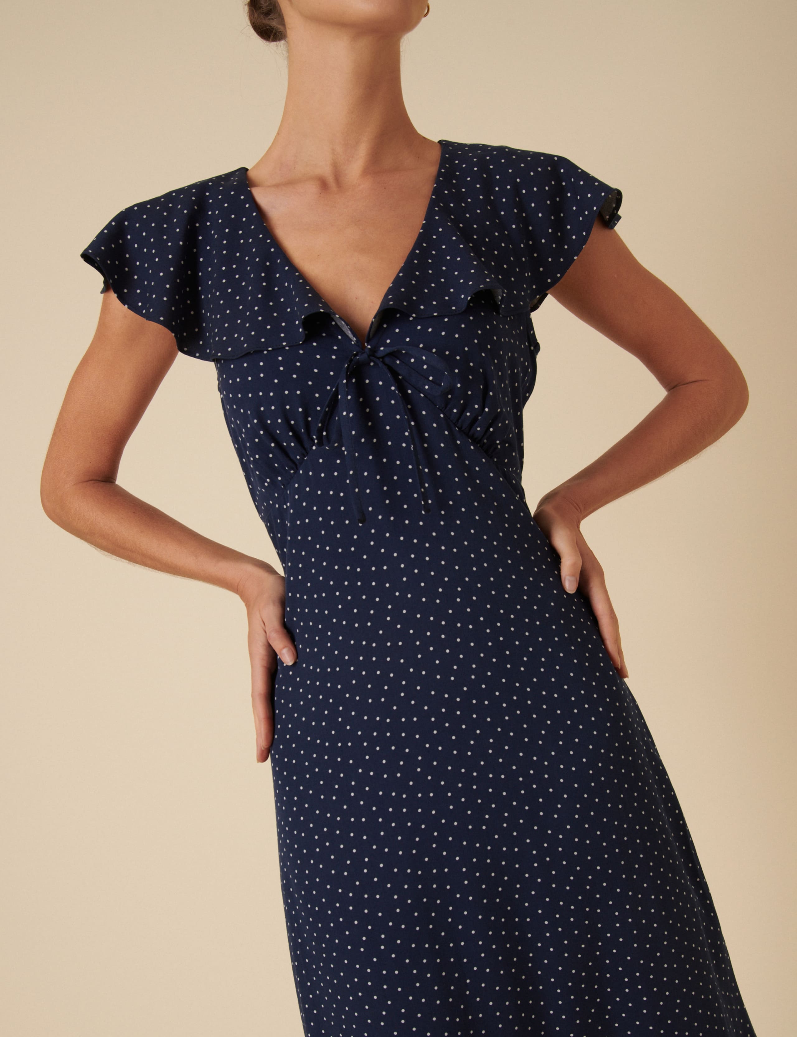 Polka Dot V-Neck Midi Tea Dress 4 of 5
