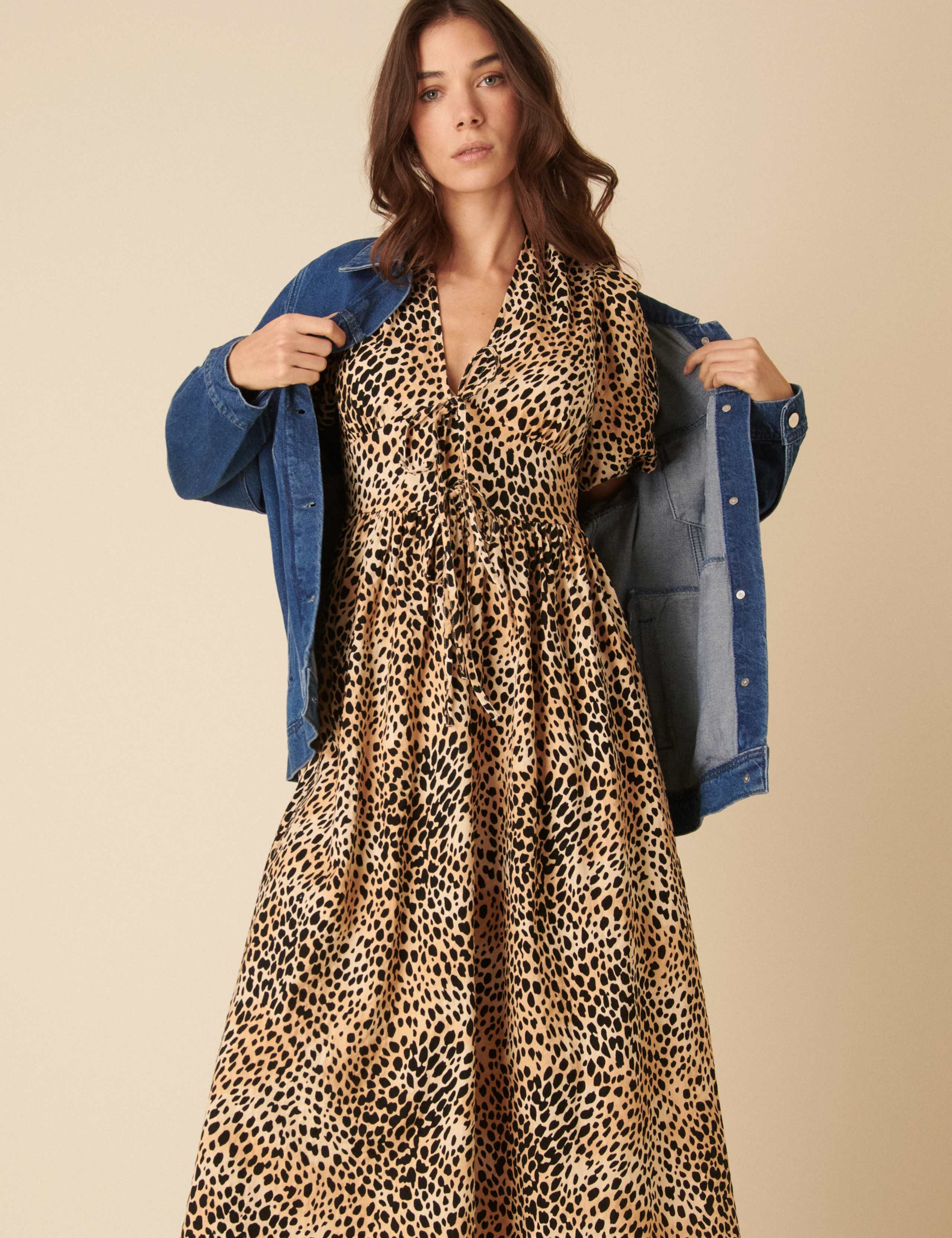 Pure Cotton Animal Print V-Neck Waisted Dress 2 of 5