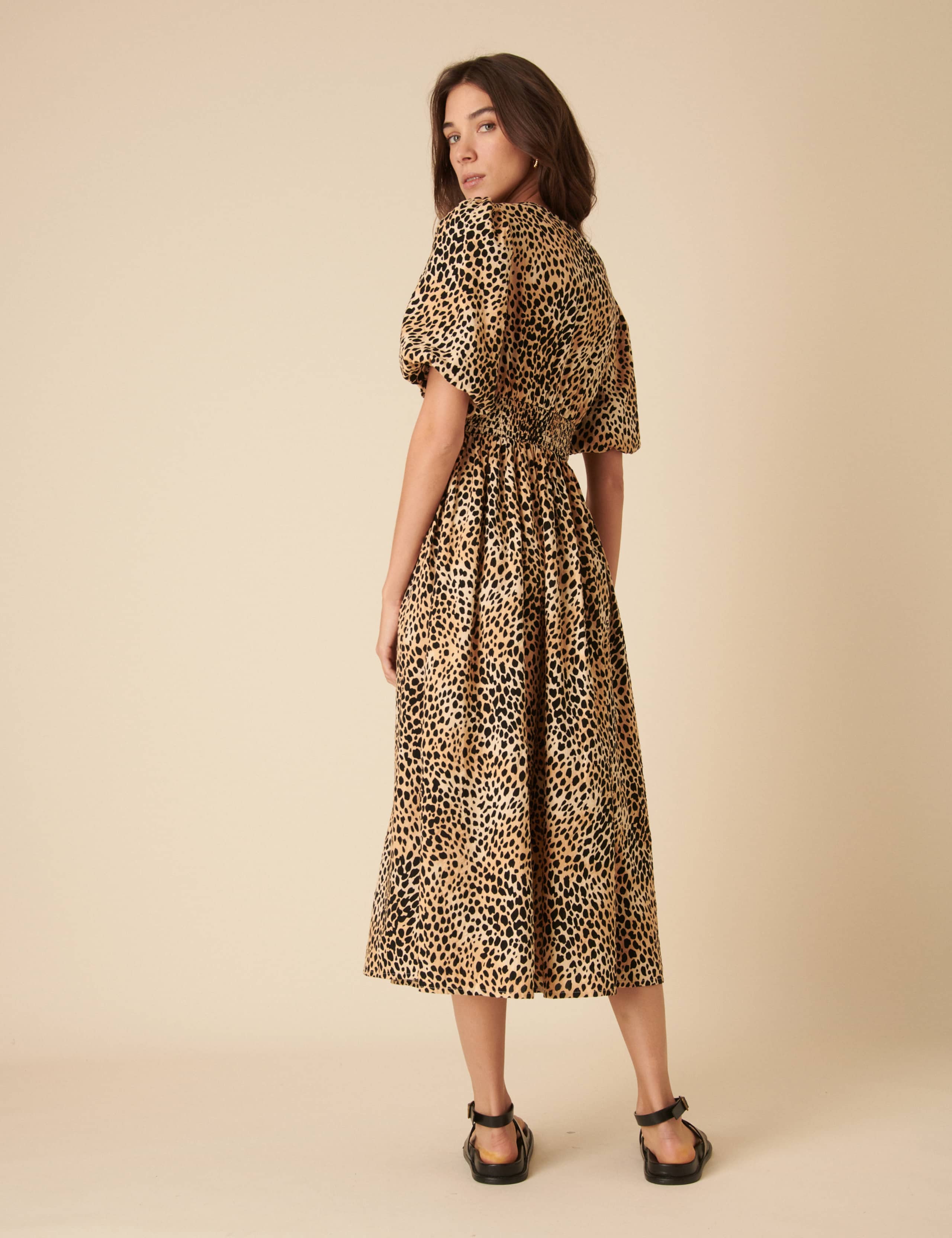 Pure Cotton Animal Print V-Neck Waisted Dress 3 of 5
