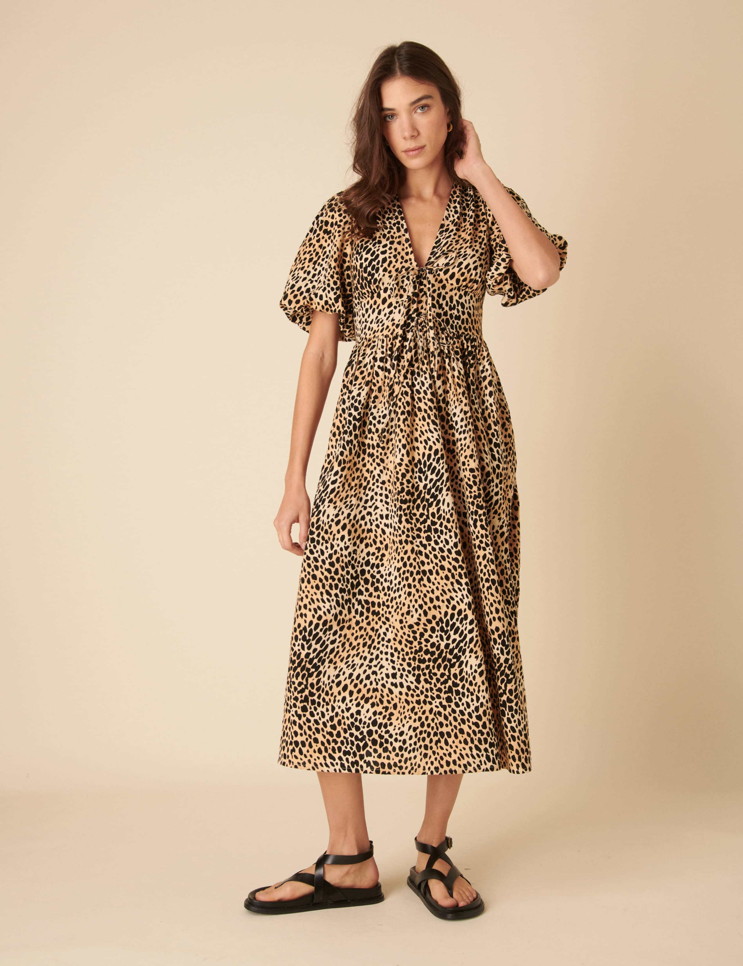 Pure Cotton Animal Print V-Neck Waisted Dress 5 of 5