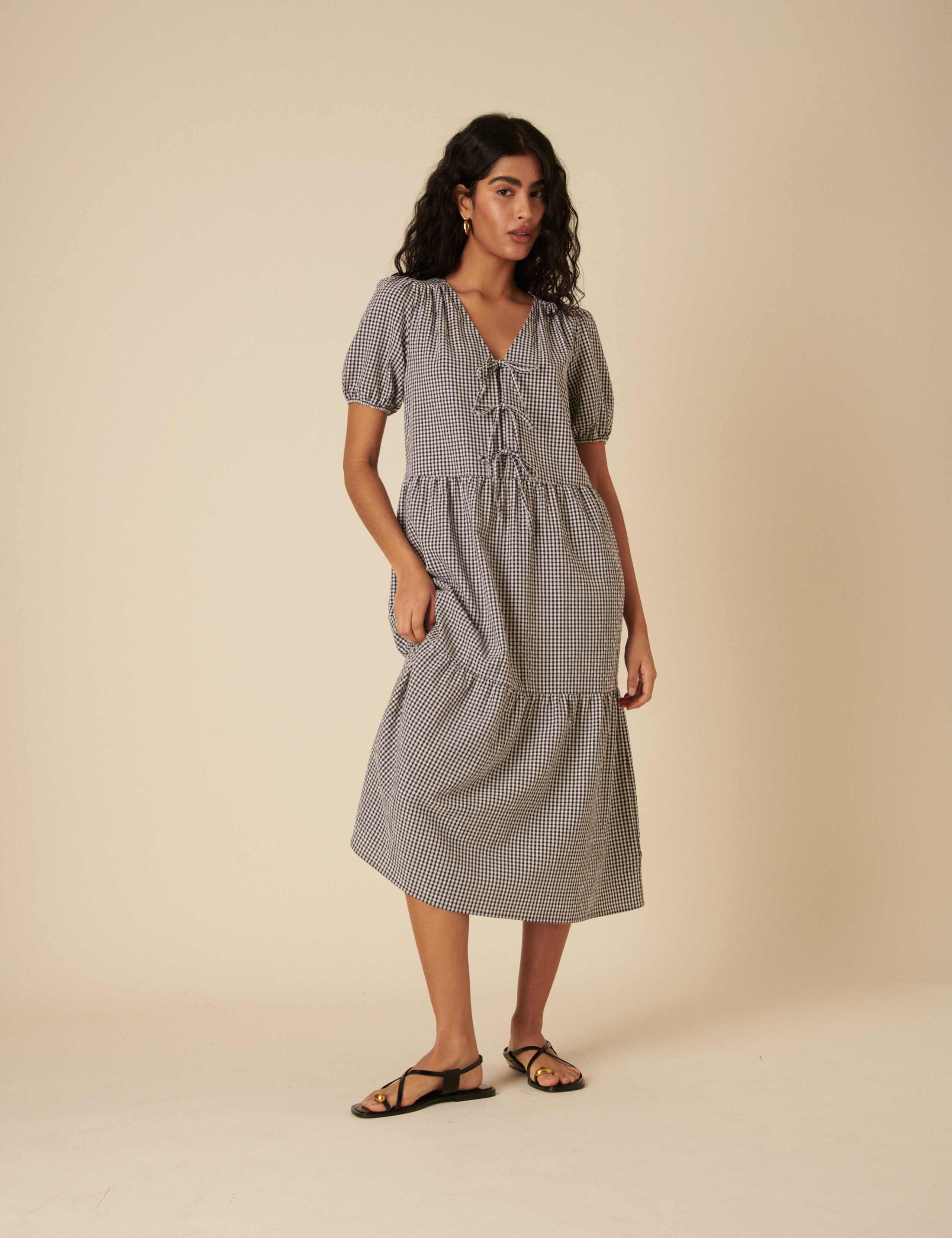 Cotton Rich Gingham Midi Tiered Tea Dress 2 of 5