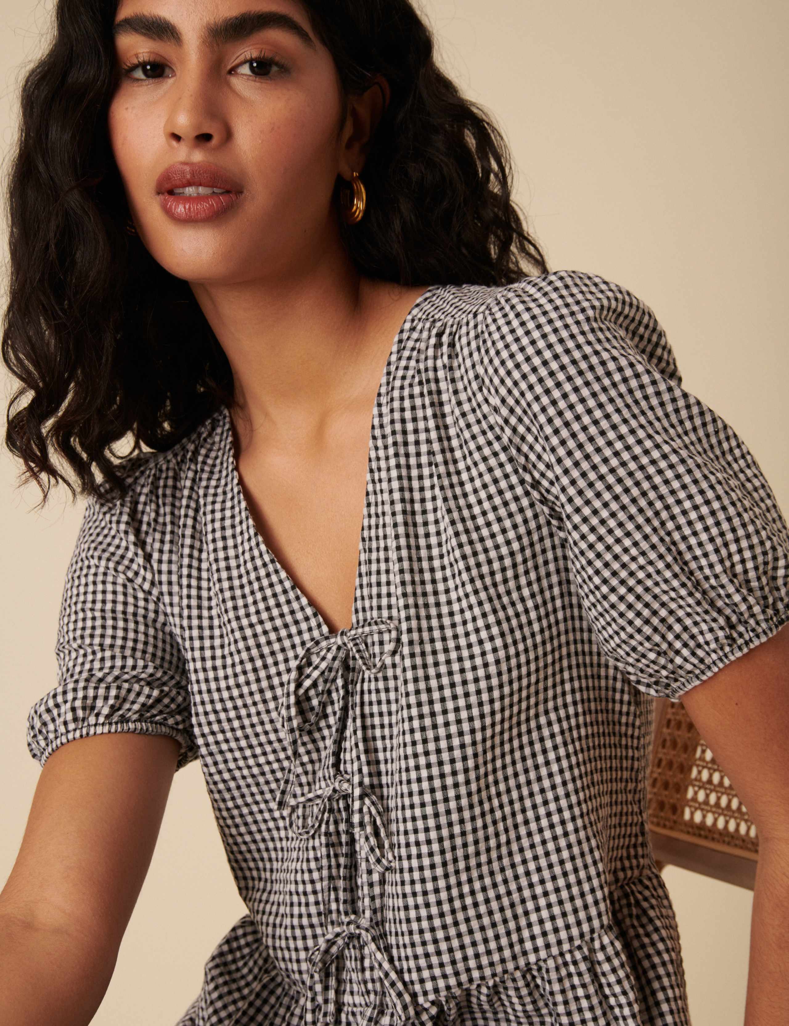 Cotton Rich Gingham Midi Tiered Tea Dress 4 of 5