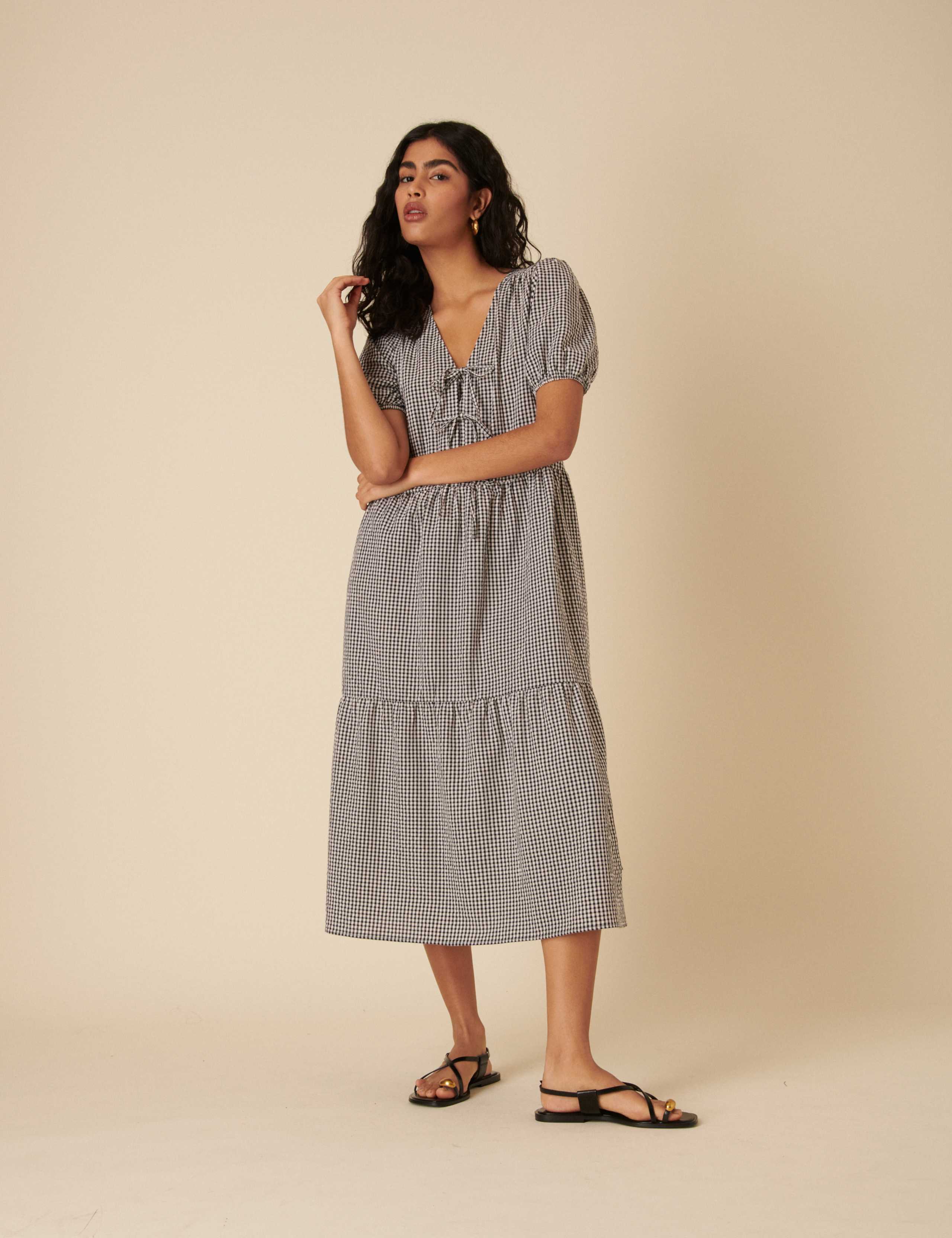 Cotton Rich Gingham Midi Tiered Tea Dress 5 of 5