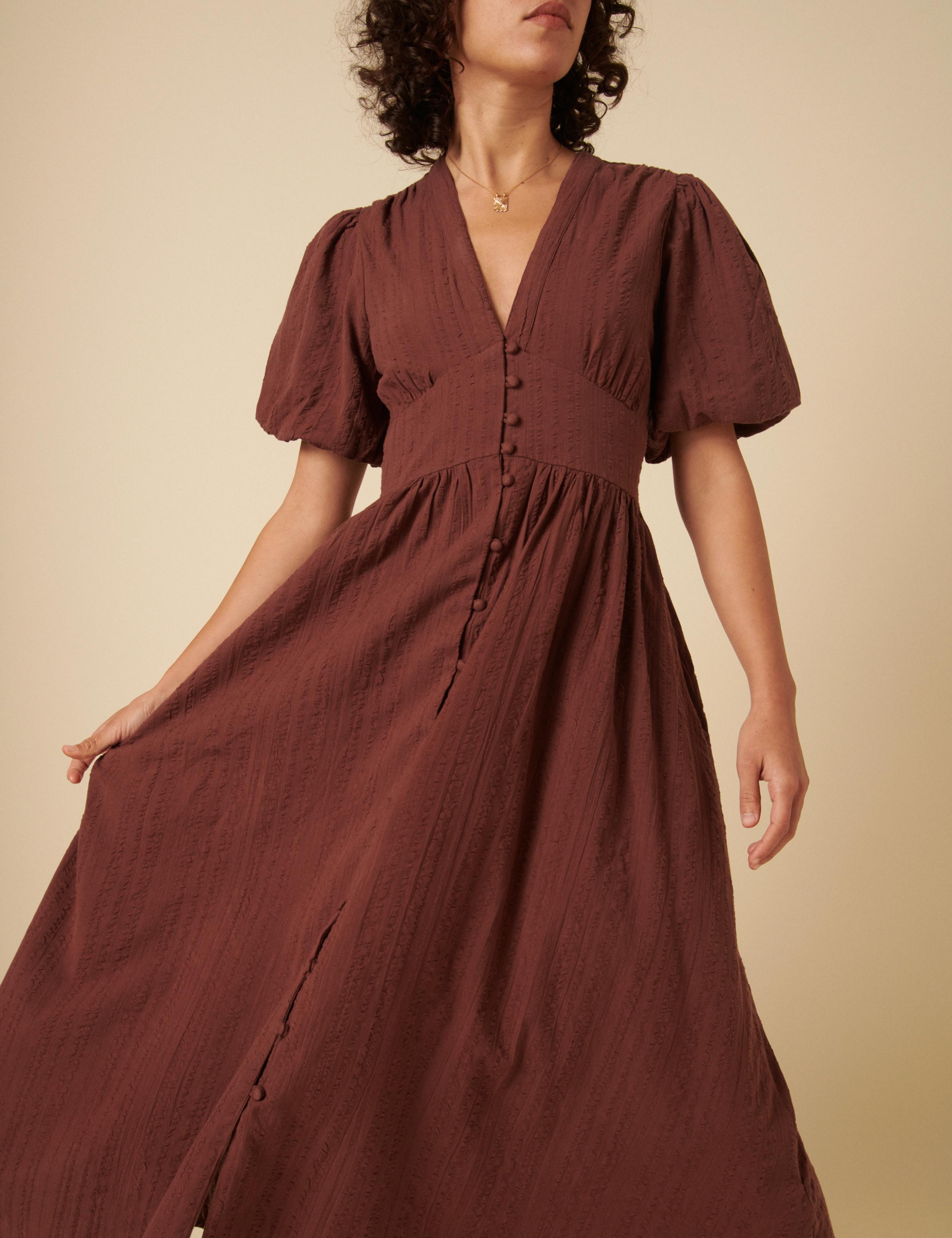 Pure Cotton V-Neck Midaxi Waisted Dress 2 of 4
