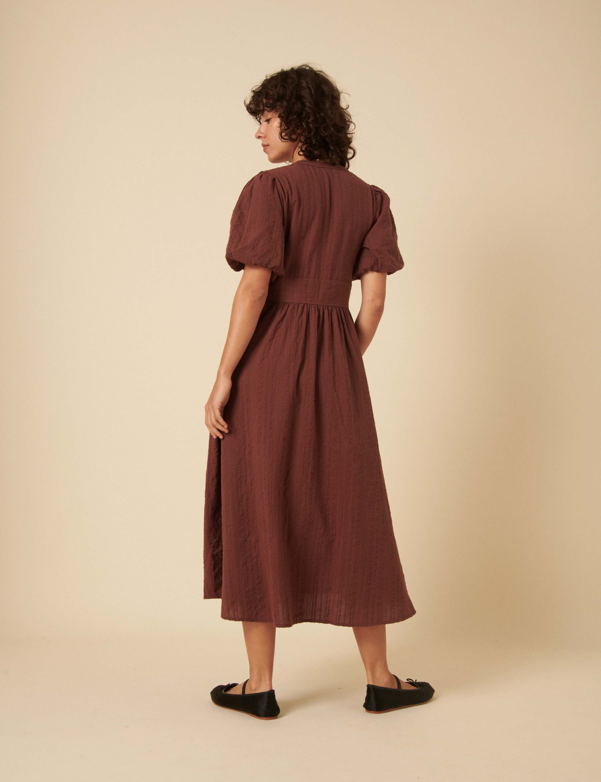 Pure Cotton V-Neck Midaxi Waisted Dress 3 of 4