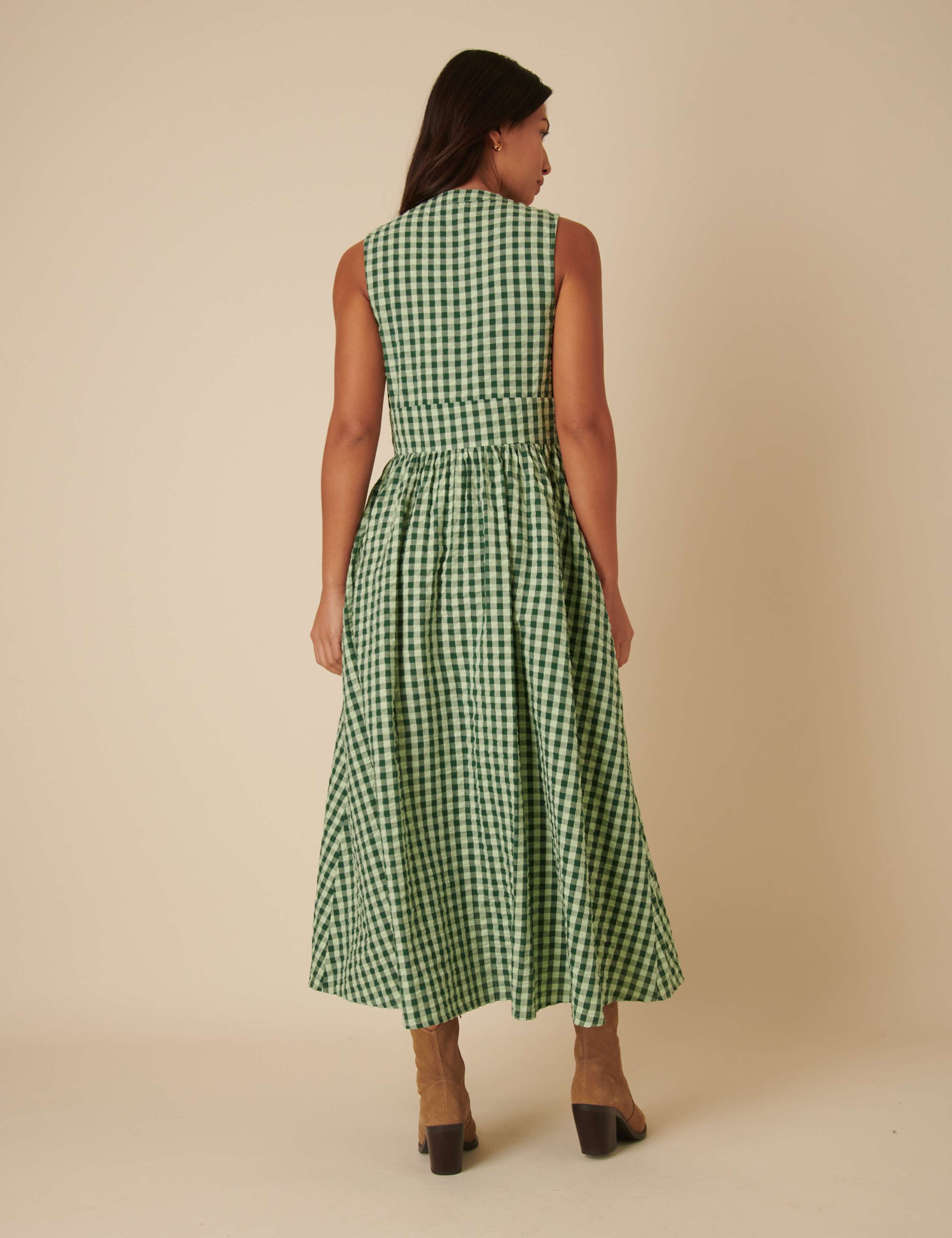 Pure Cotton Gingham Midaxi Waisted Dress 4 of 7