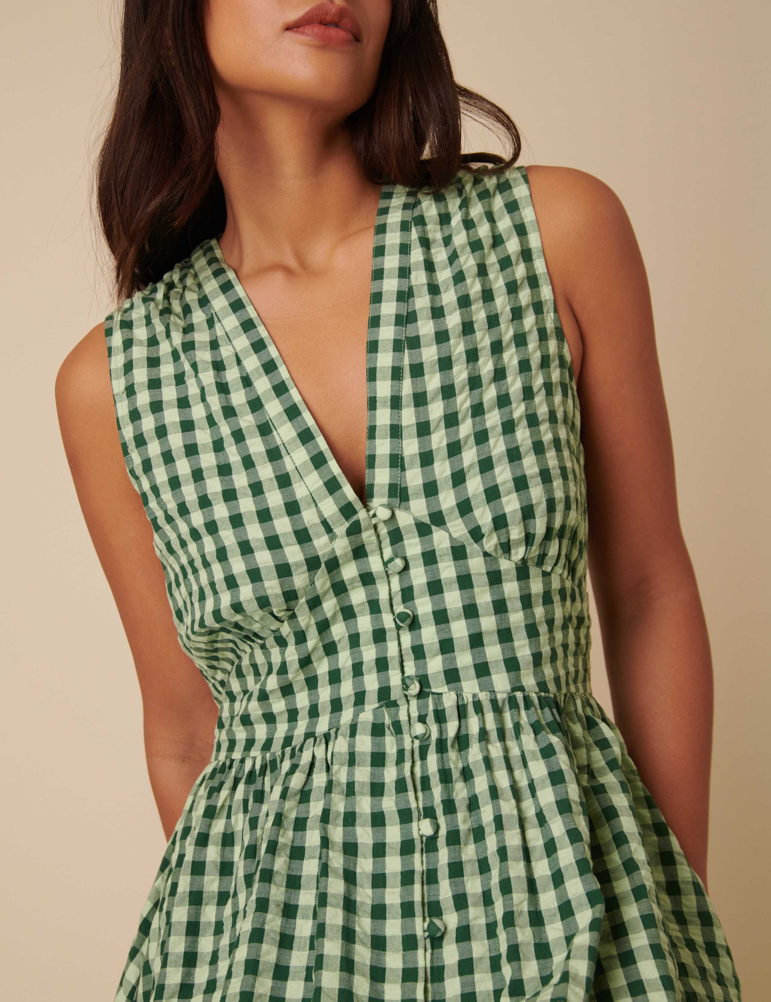 Pure Cotton Gingham Midaxi Waisted Dress 5 of 7