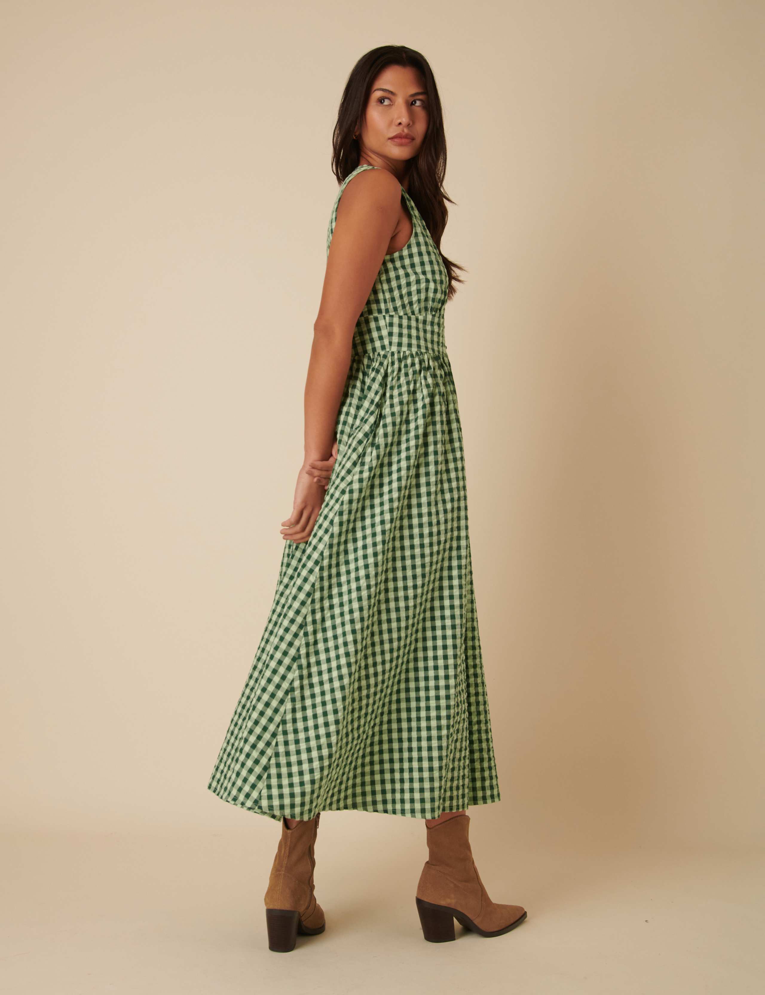 Pure Cotton Gingham Midaxi Waisted Dress 7 of 7