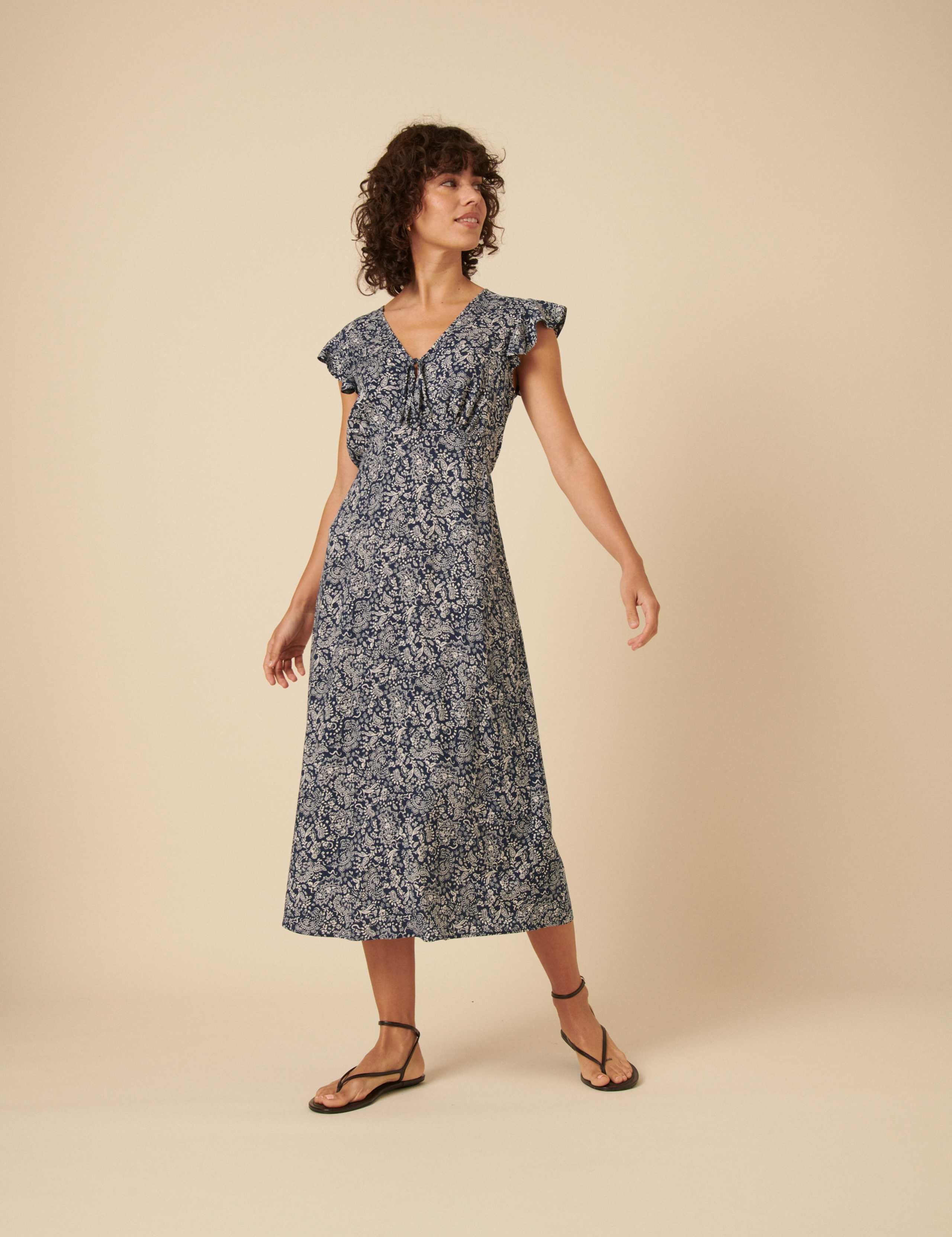 Paisley V-Neck Frill Sleeve Midaxi Tea Dress 1 of 5