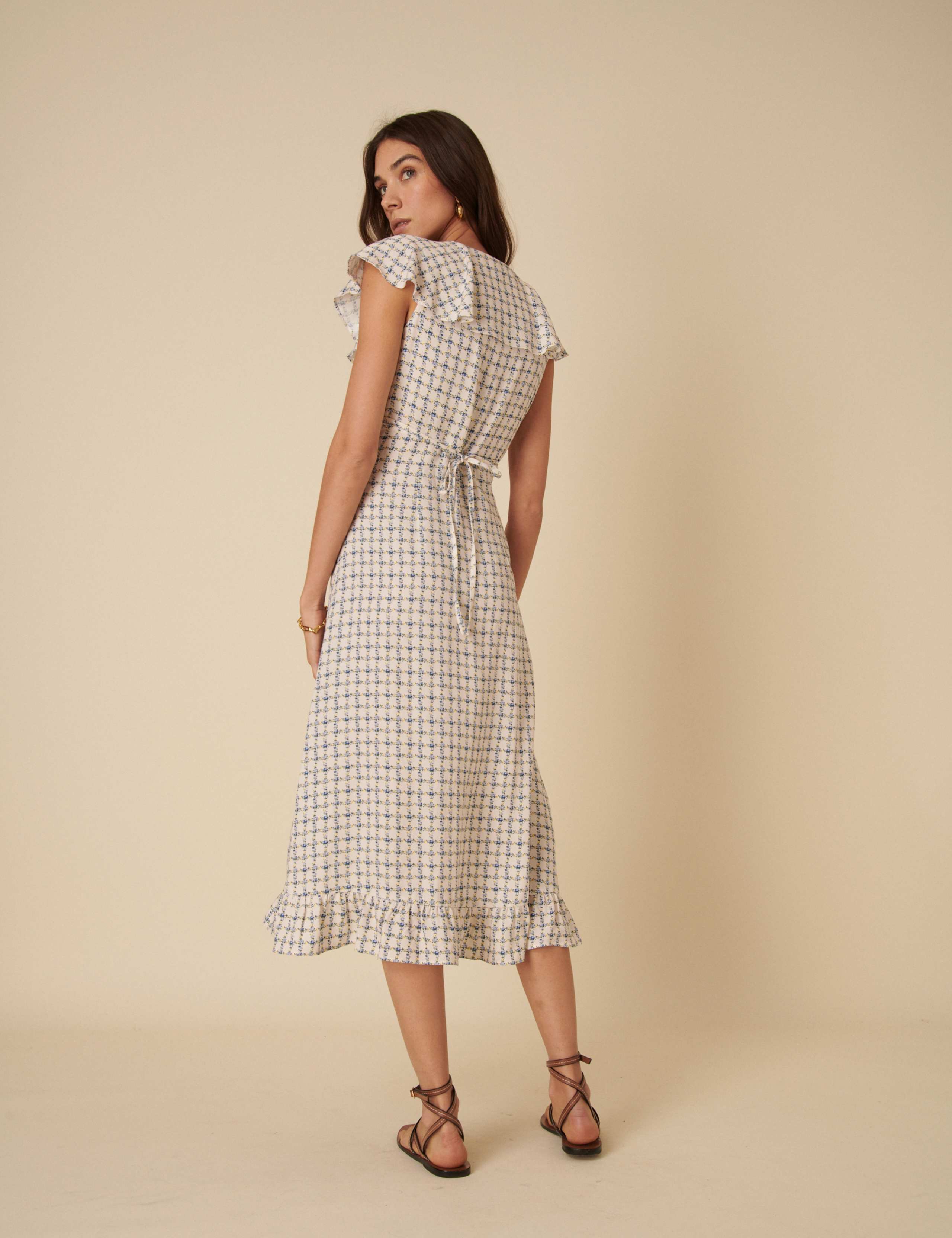 Floral Check V-Neck Midi Tea Dress 3 of 4