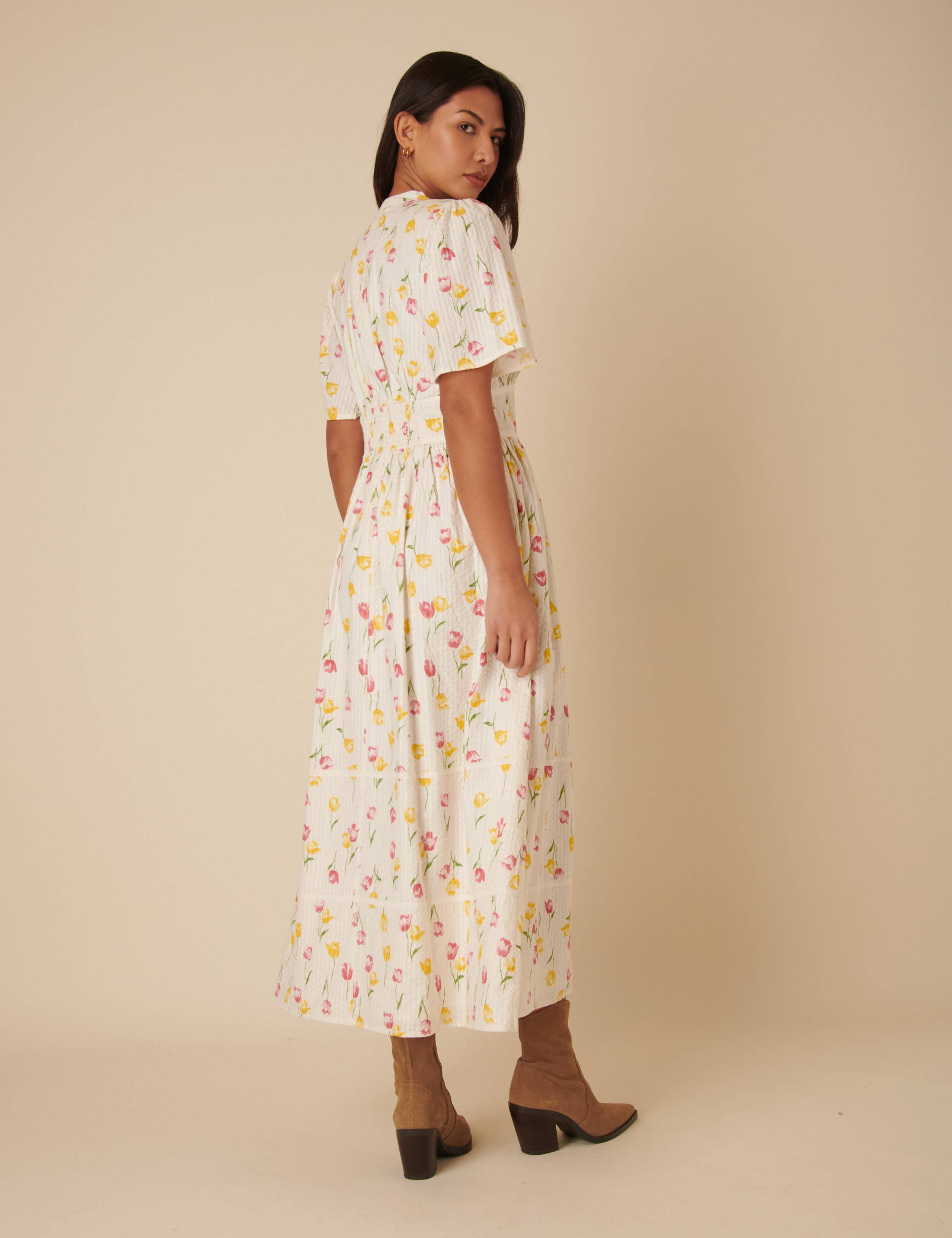 Pure Cotton Floral V-Neck Midaxi Waisted Dress 3 of 4
