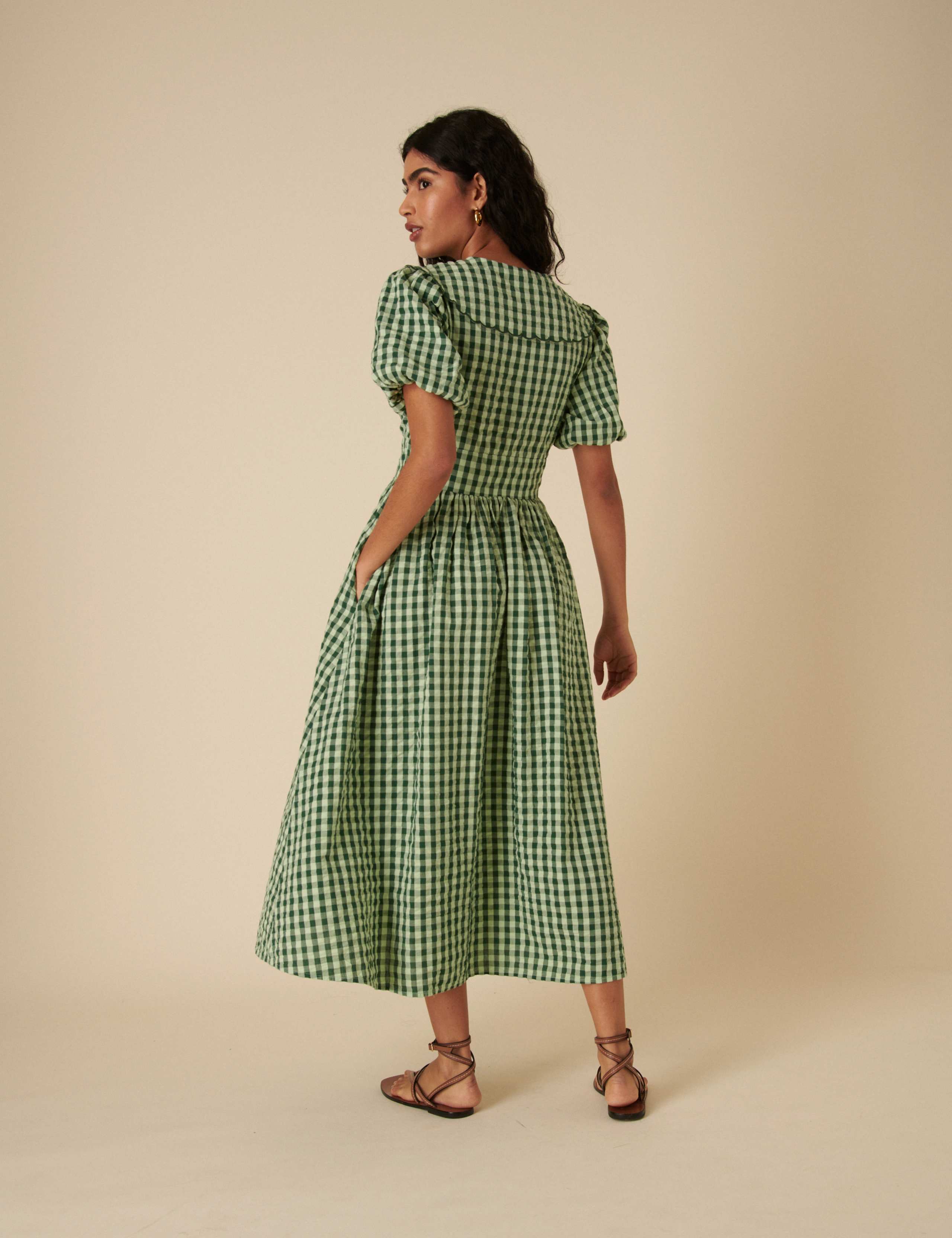 Pure Cotton Gingham Midaxi Waisted Dress 3 of 4