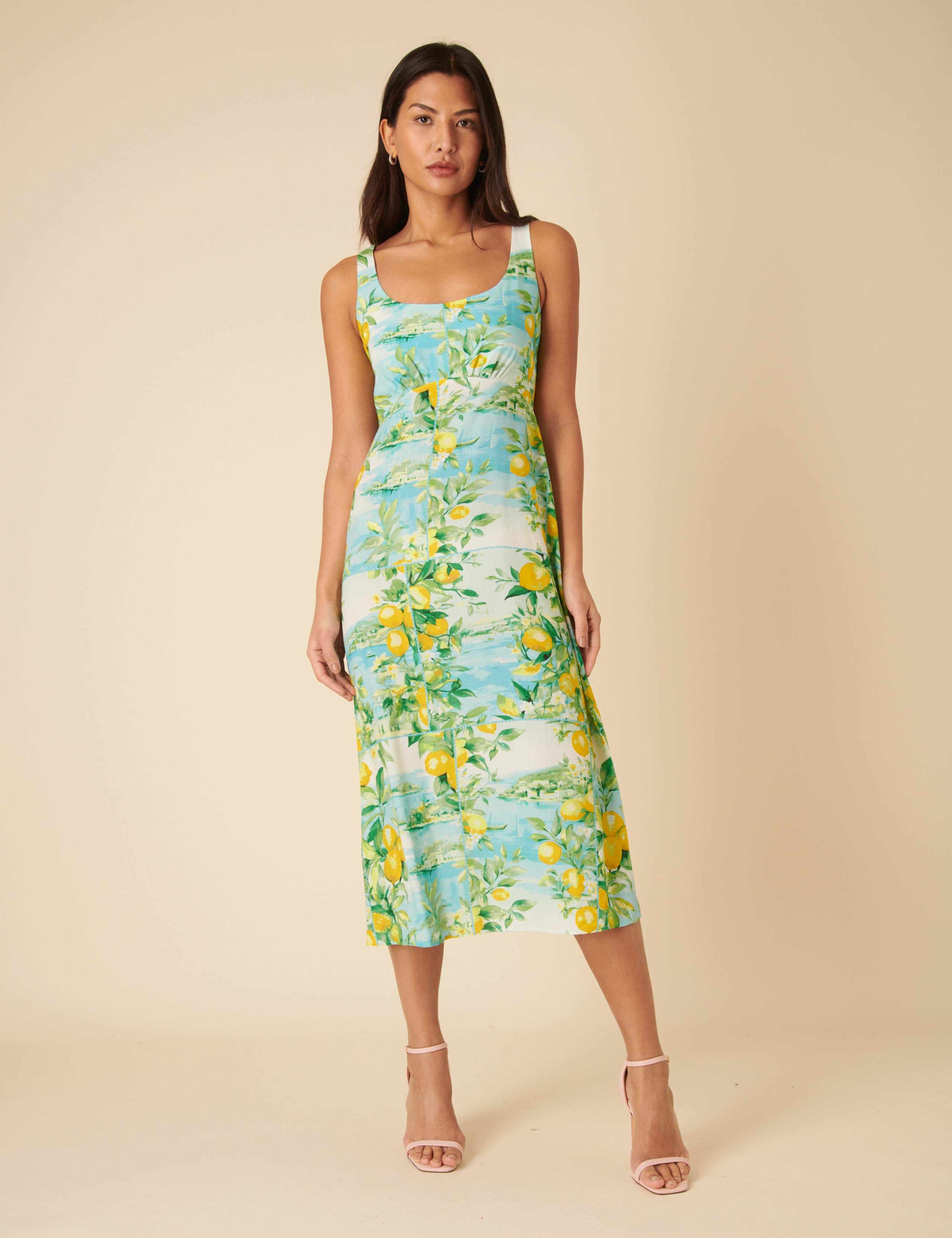 Printed Scoop Neck Midi Slip Dress 2 of 5