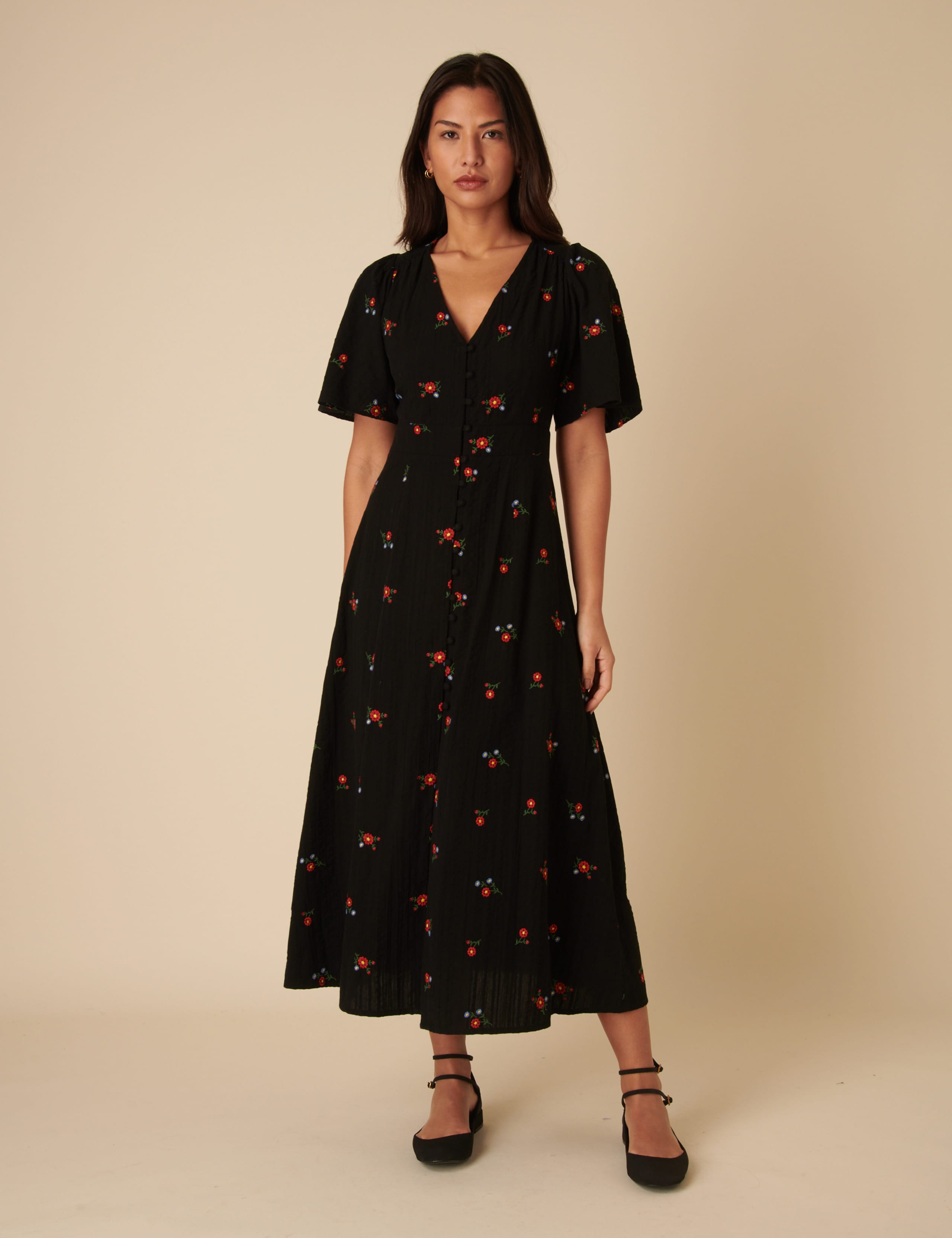Pure Cotton Embroidered Midaxi Waisted Dress 2 of 5