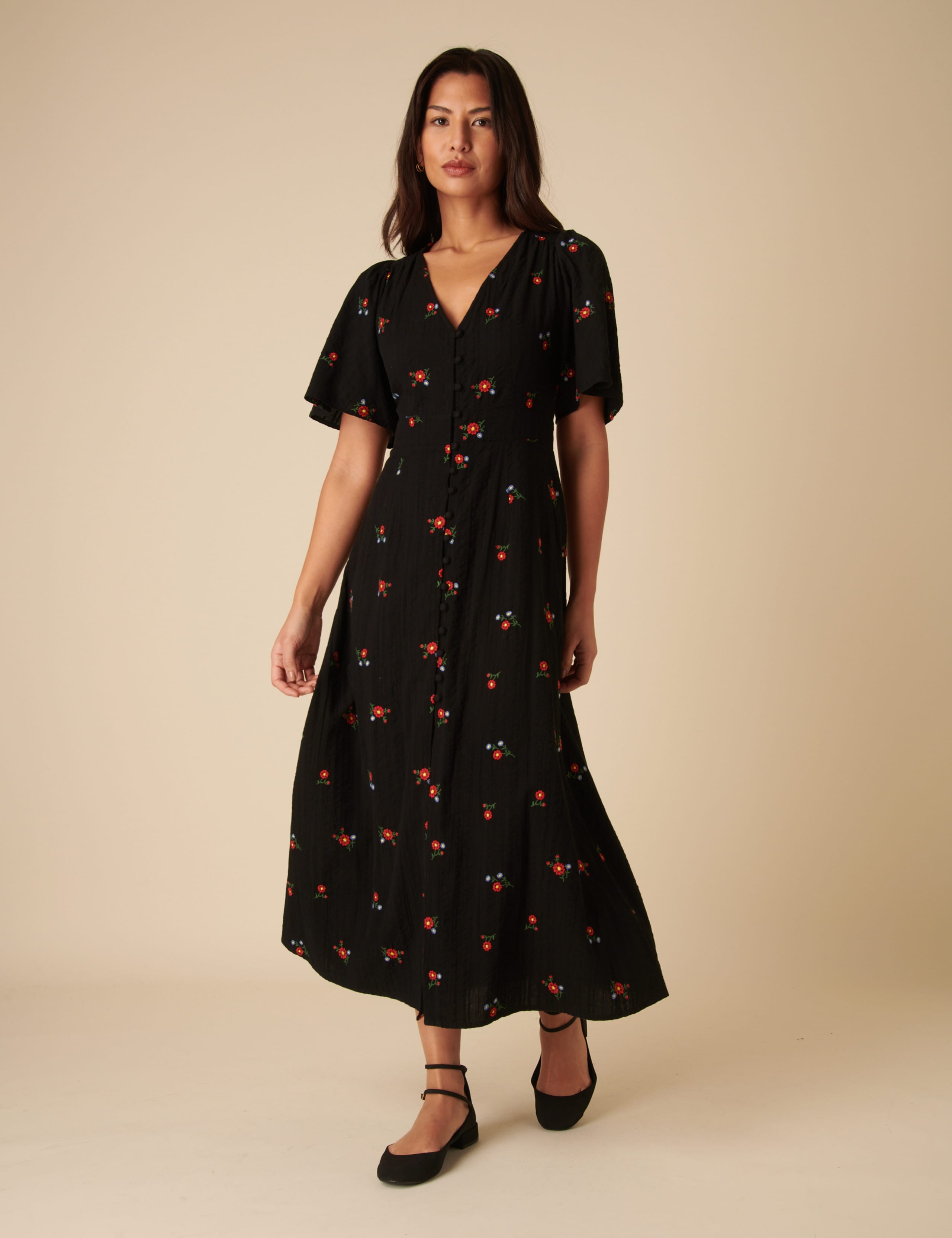 Pure Cotton Embroidered Midaxi Waisted Dress 5 of 5
