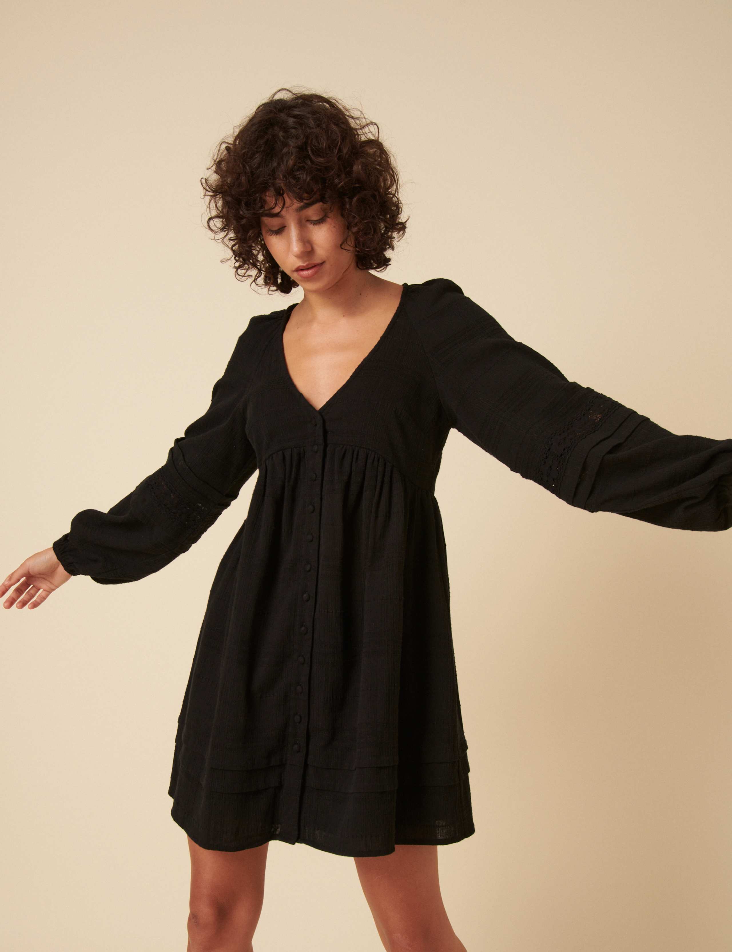 Pure Cotton V-Neck Button Front Mini Smock Dress 2 of 4