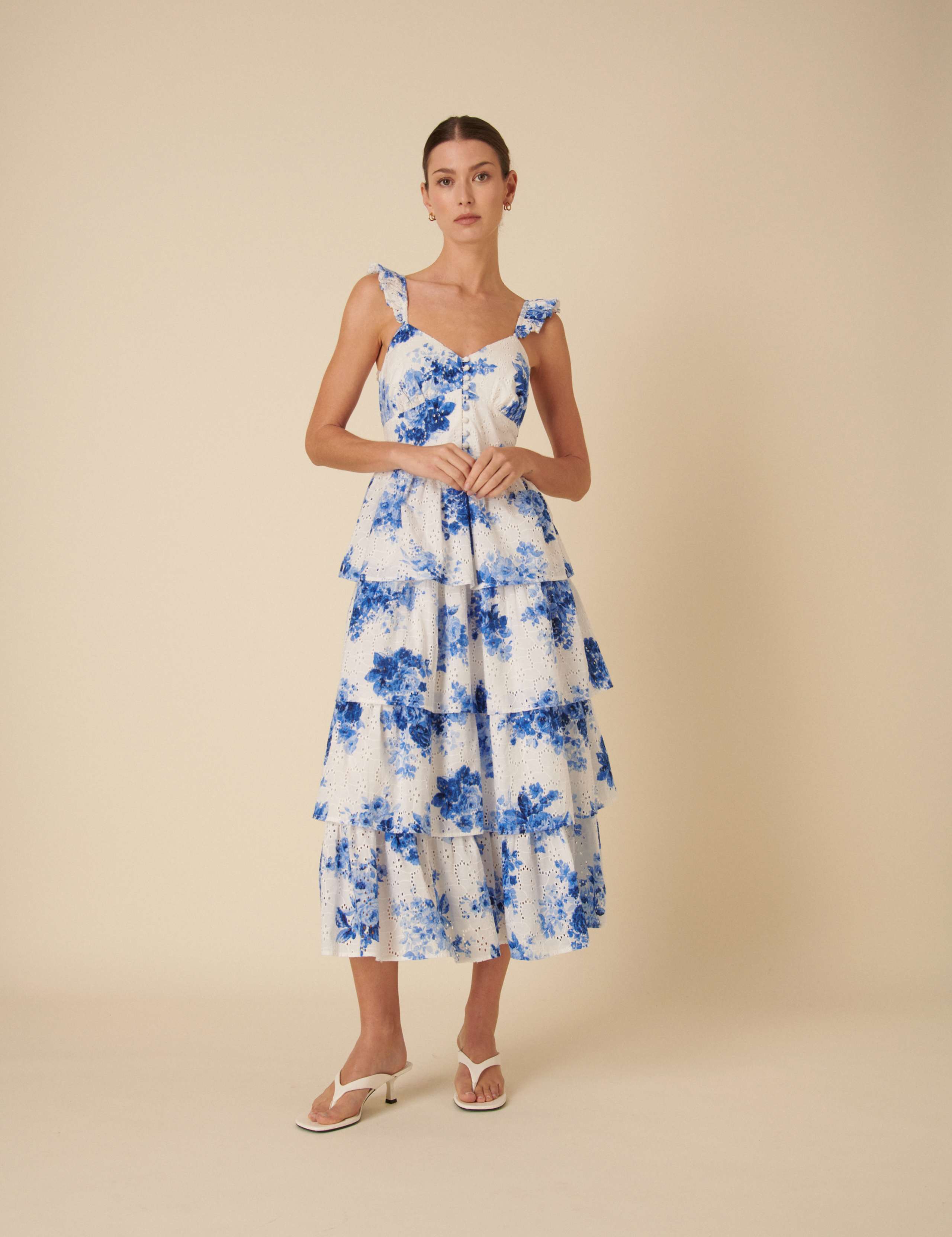 Pure Cotton Floral Midi Tiered Dress 2 of 5