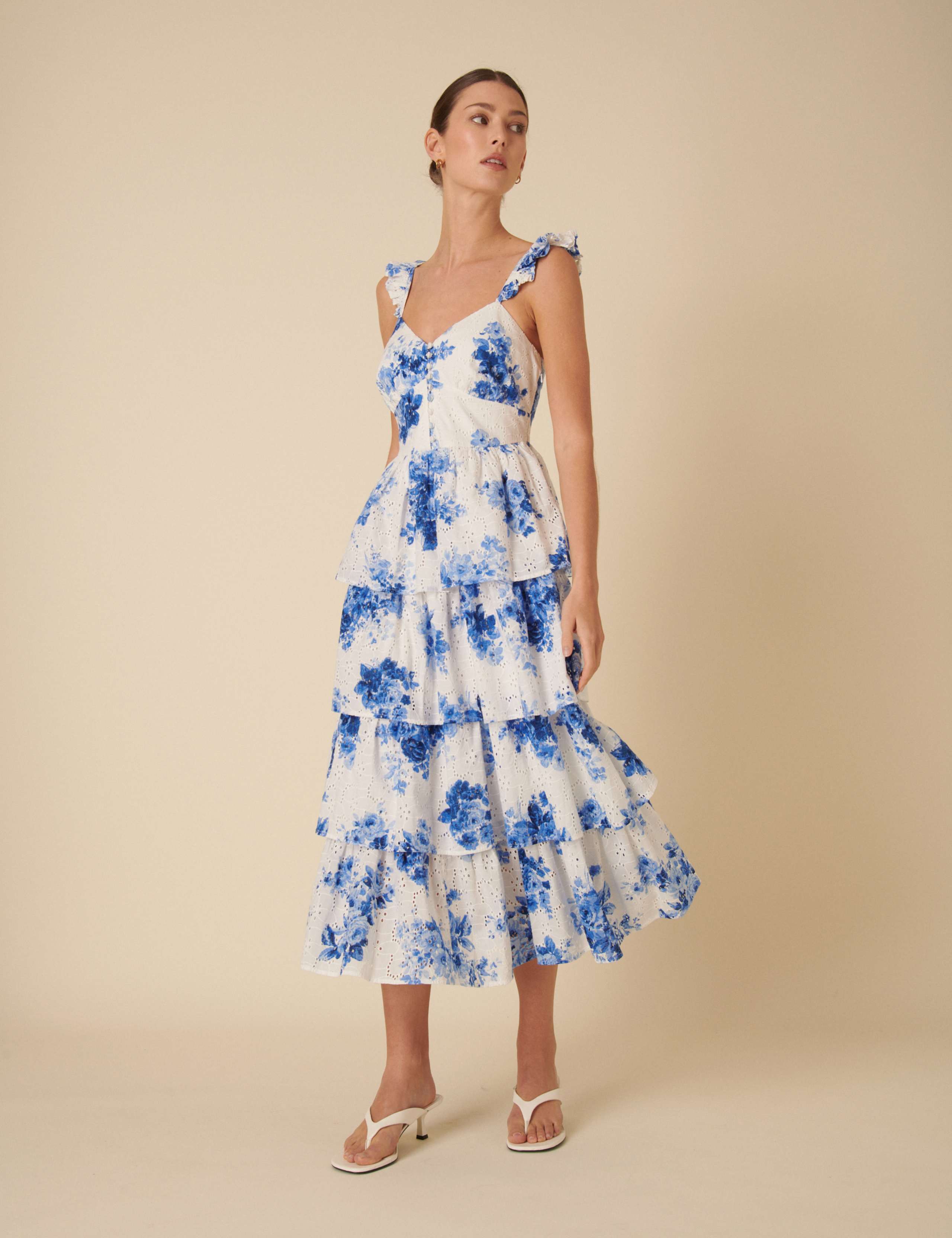 Pure Cotton Floral Midi Tiered Dress 5 of 5