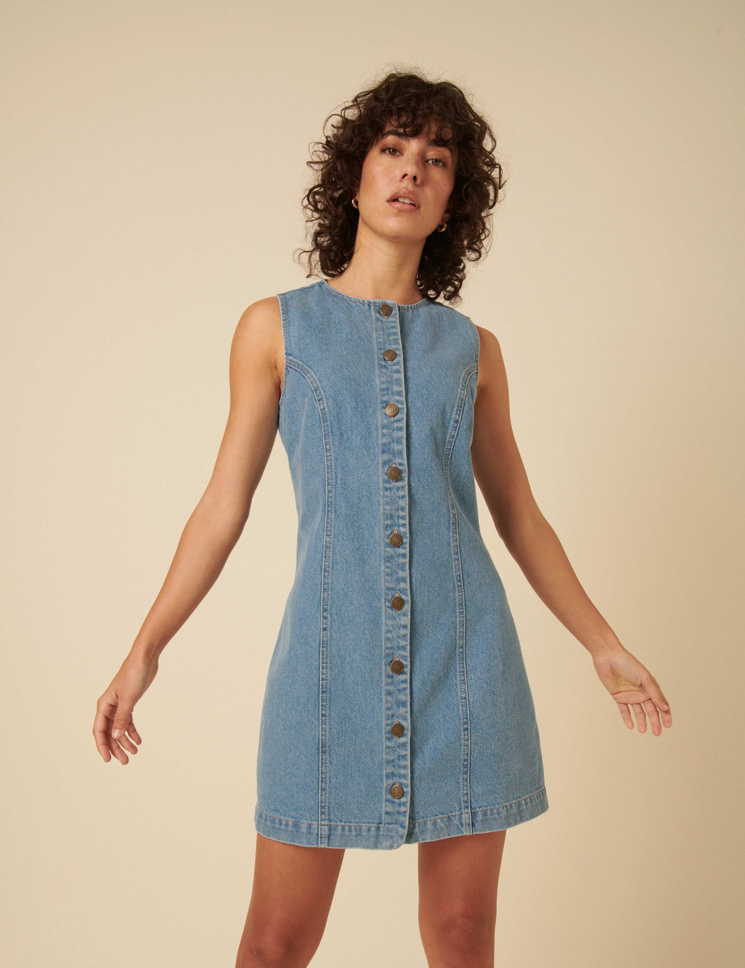 Pure Cotton Denim Tailored Mini Dress 2 of 6