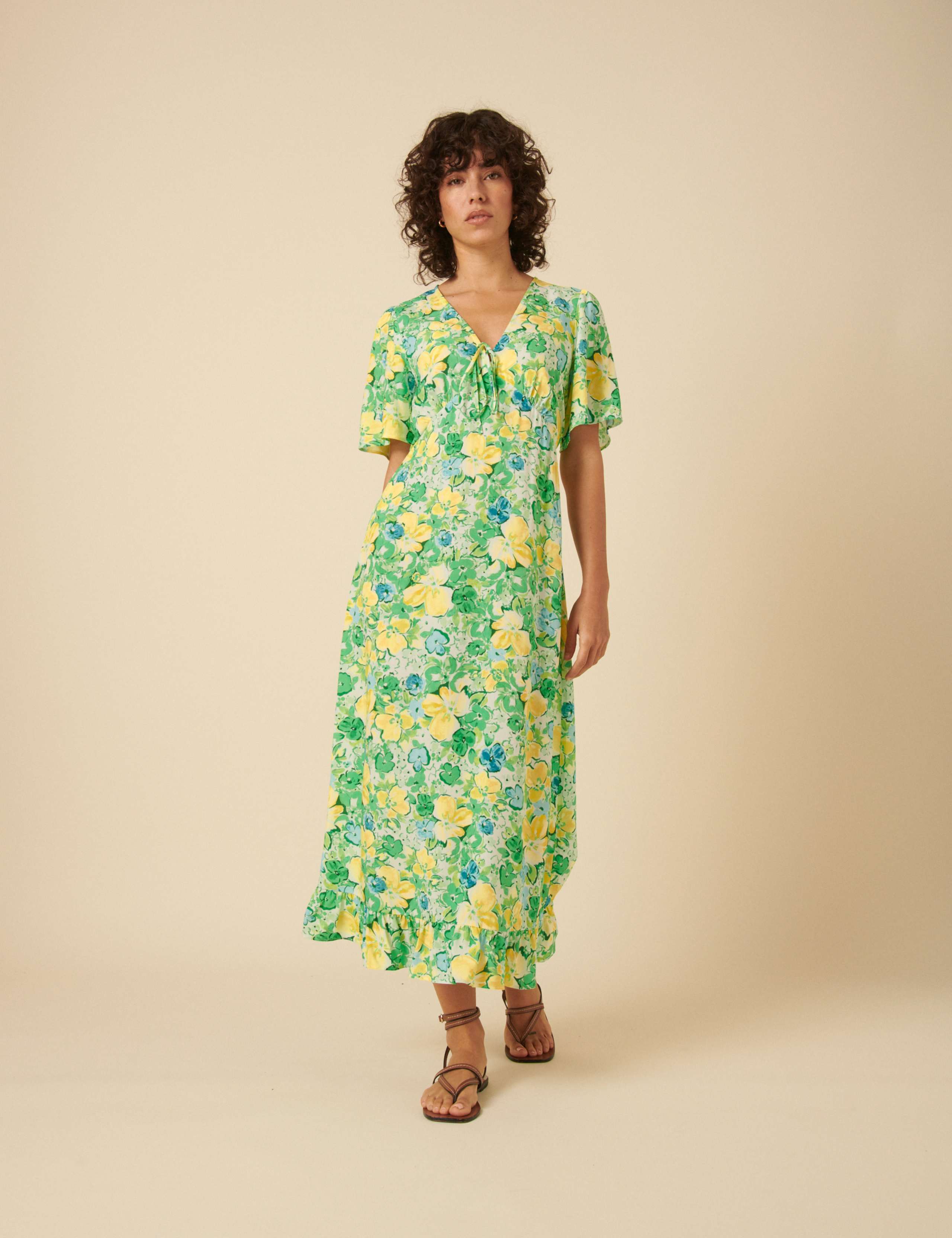 Floral Tie Neck Midaxi Tea Dress 2 of 5