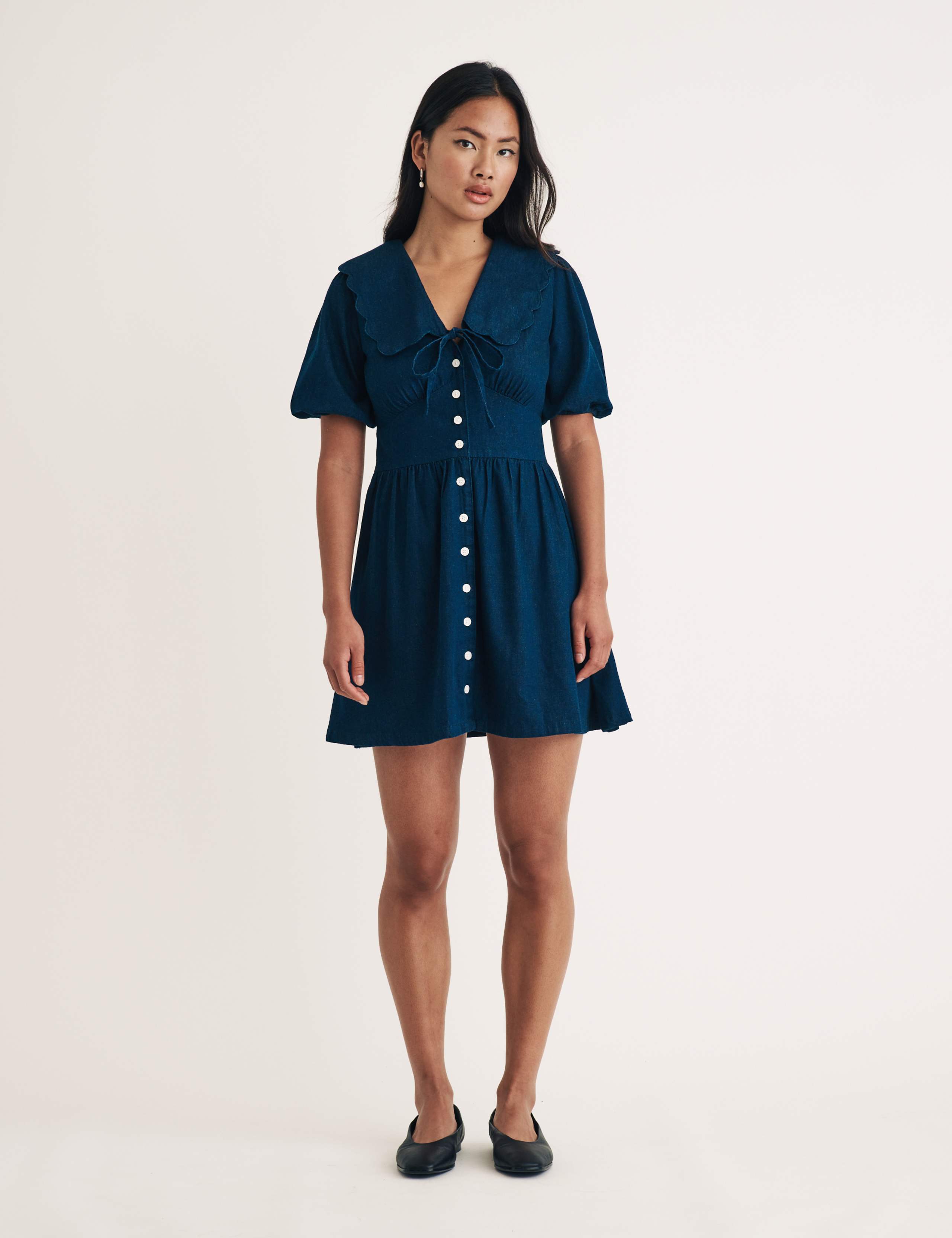 Denim Peter Pan Collar Mini Dress 1 of 4