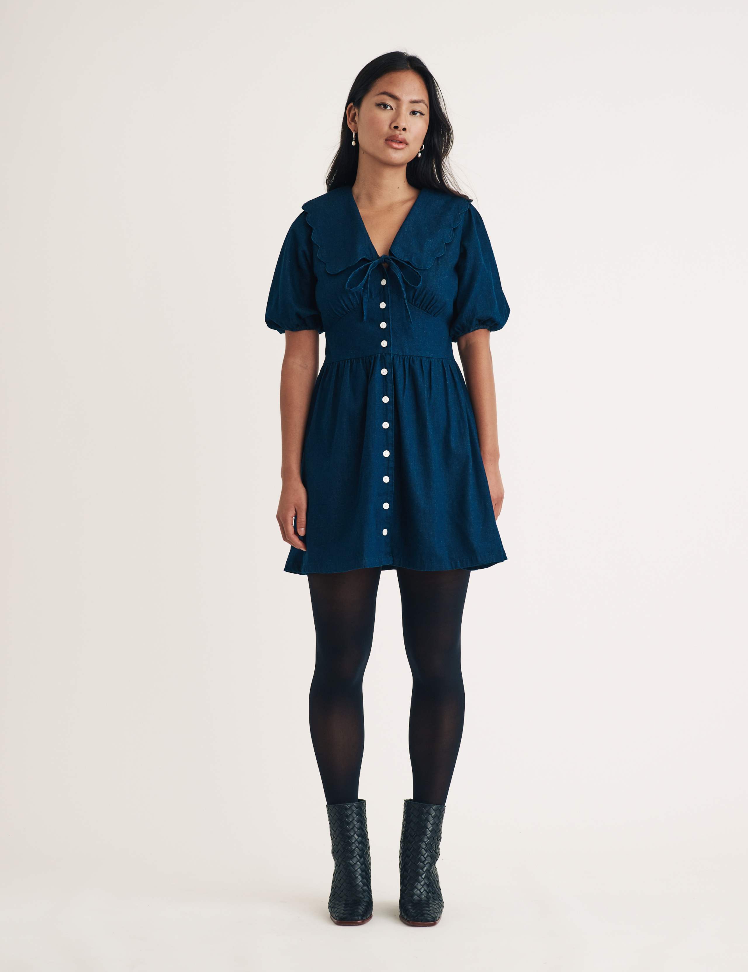 Denim Peter Pan Collar Mini Dress 2 of 4
