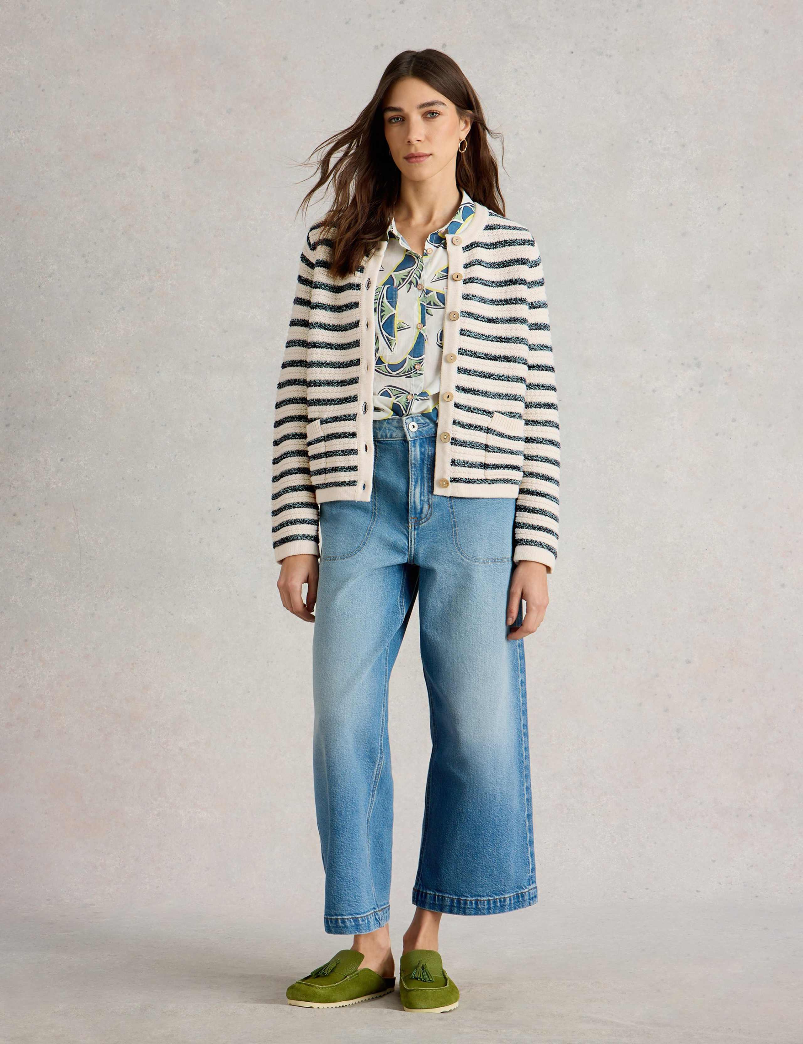 Pure Cotton Striped Crew Neck Cardigan 3 of 6