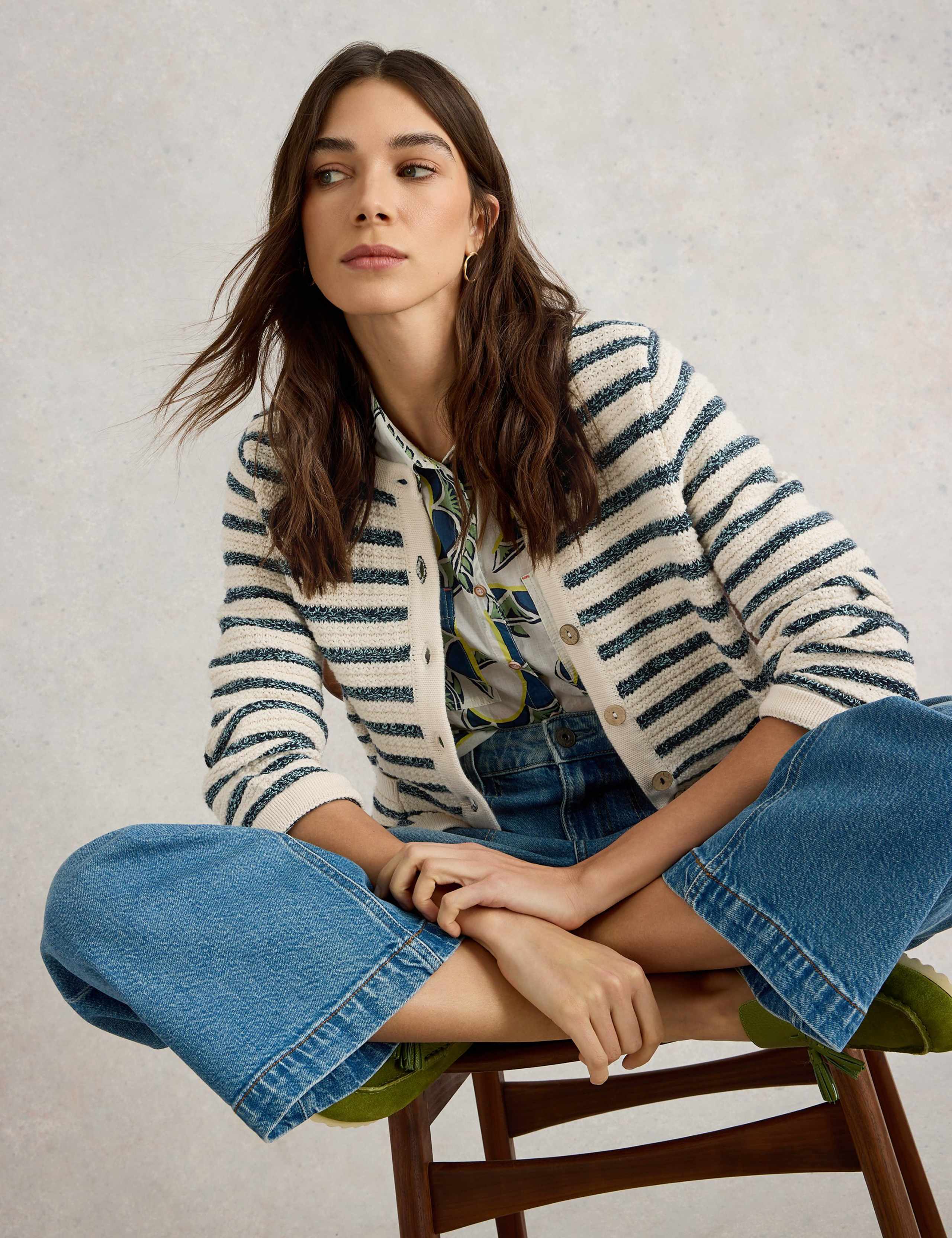 Pure Cotton Striped Crew Neck Cardigan 5 of 6