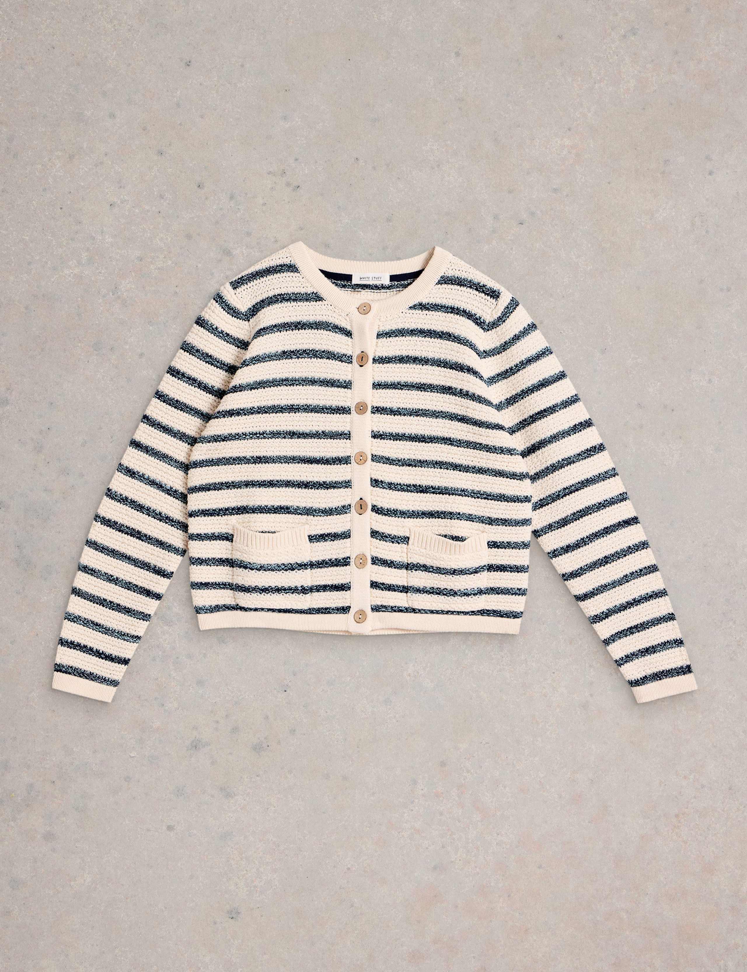 Pure Cotton Striped Crew Neck Cardigan 2 of 6
