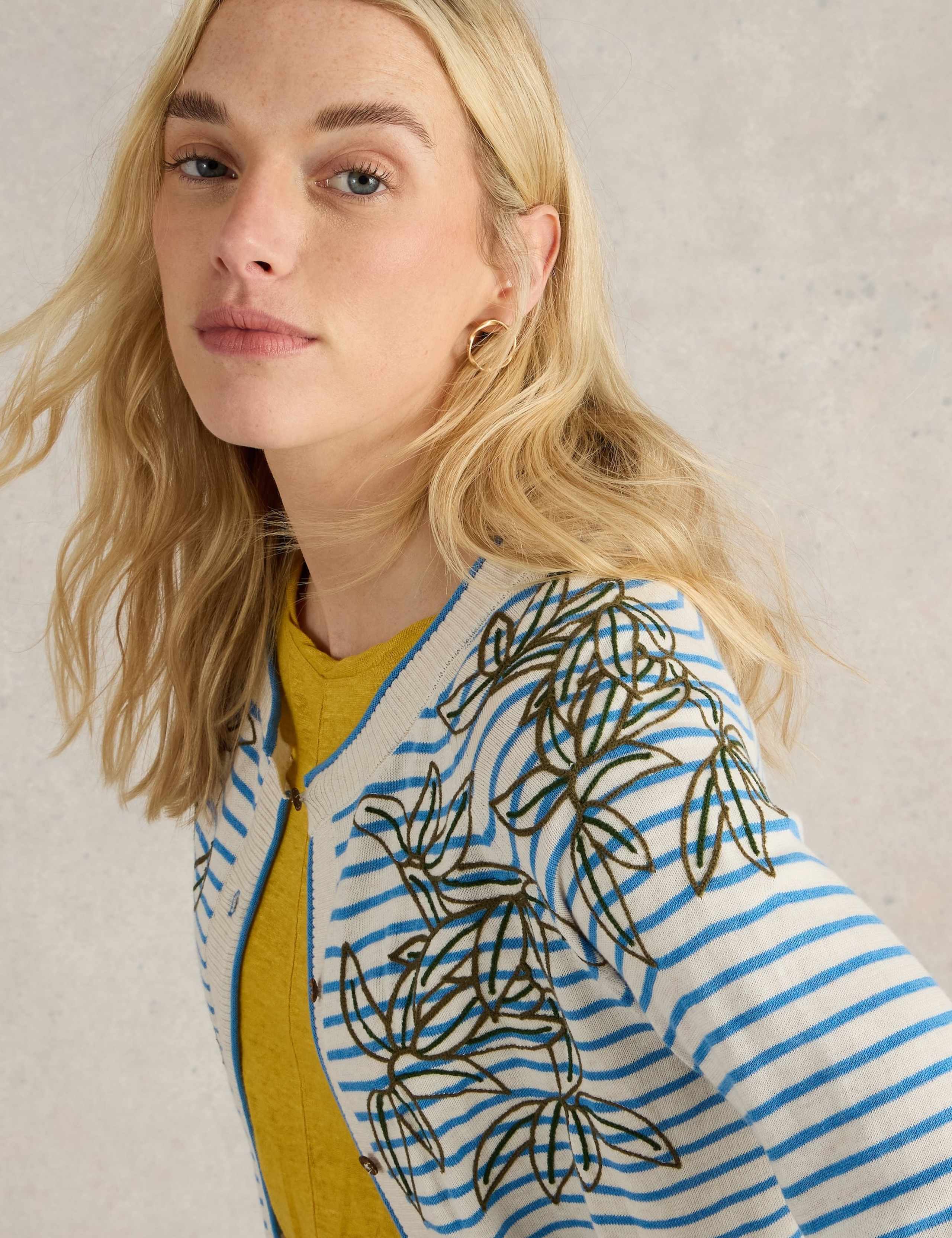 Pure Cotton Embroidered Striped Cardigan 4 of 6