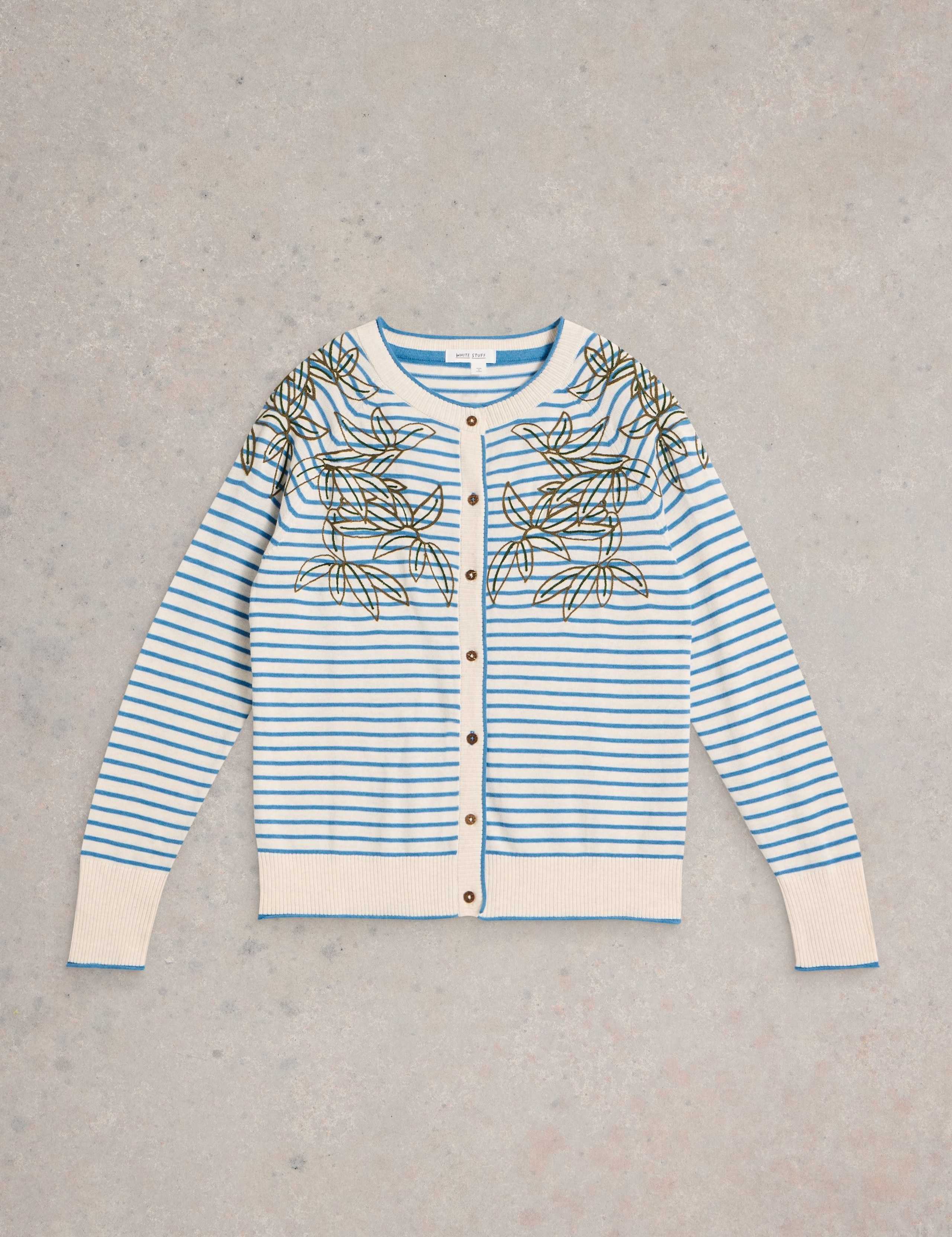 Pure Cotton Embroidered Striped Cardigan 2 of 6