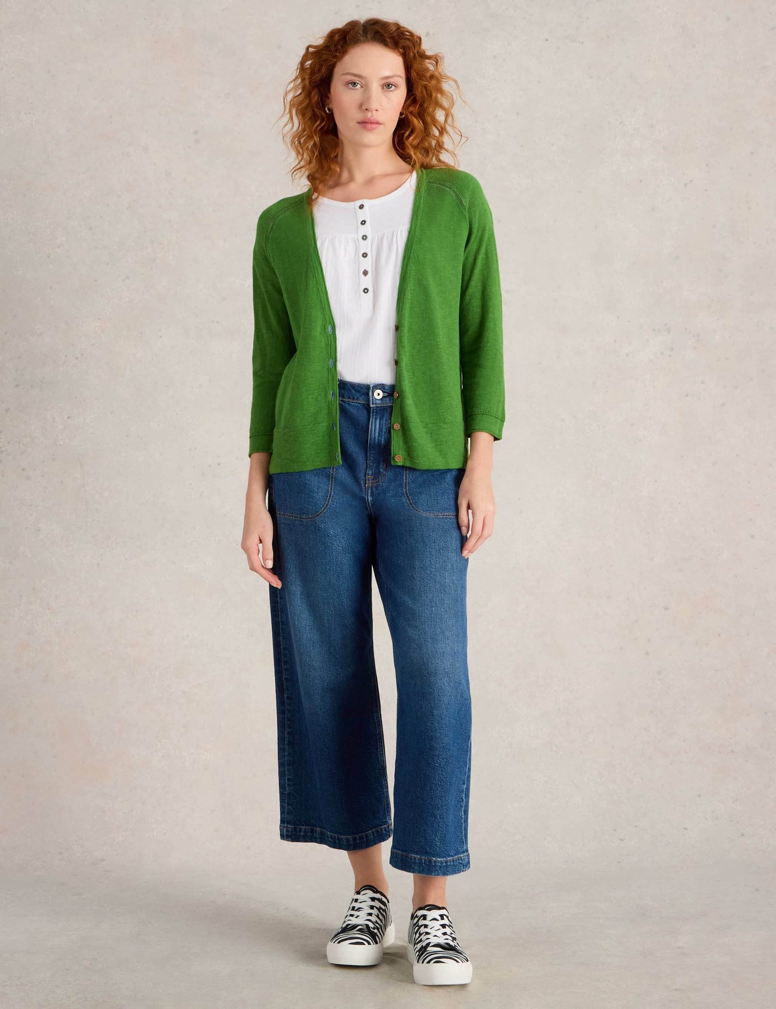 Cotton Rich V-Neck Cardigan with Linen 3 of 6