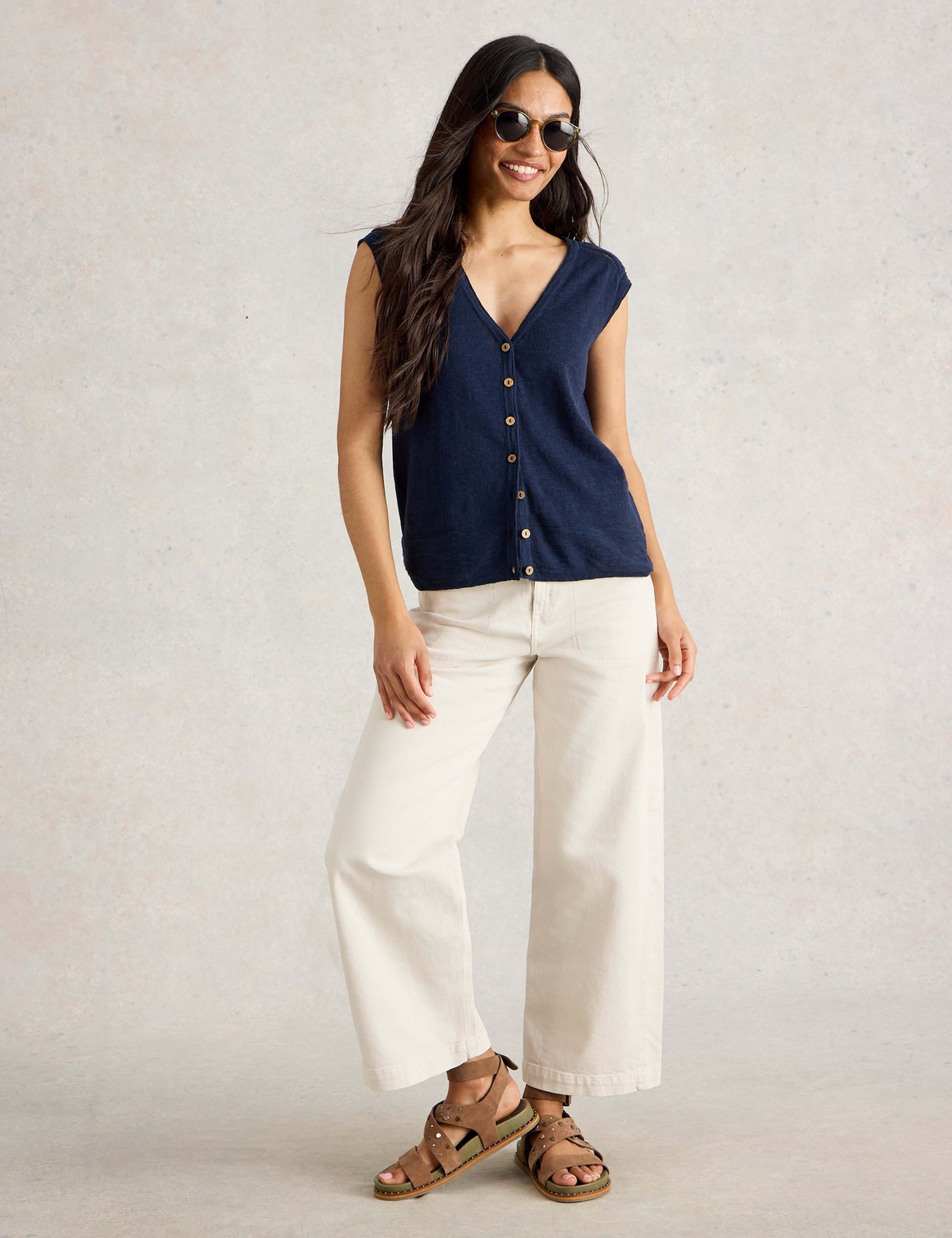 V-Neck Sleeveless Cardigan with Linen 3 of 6