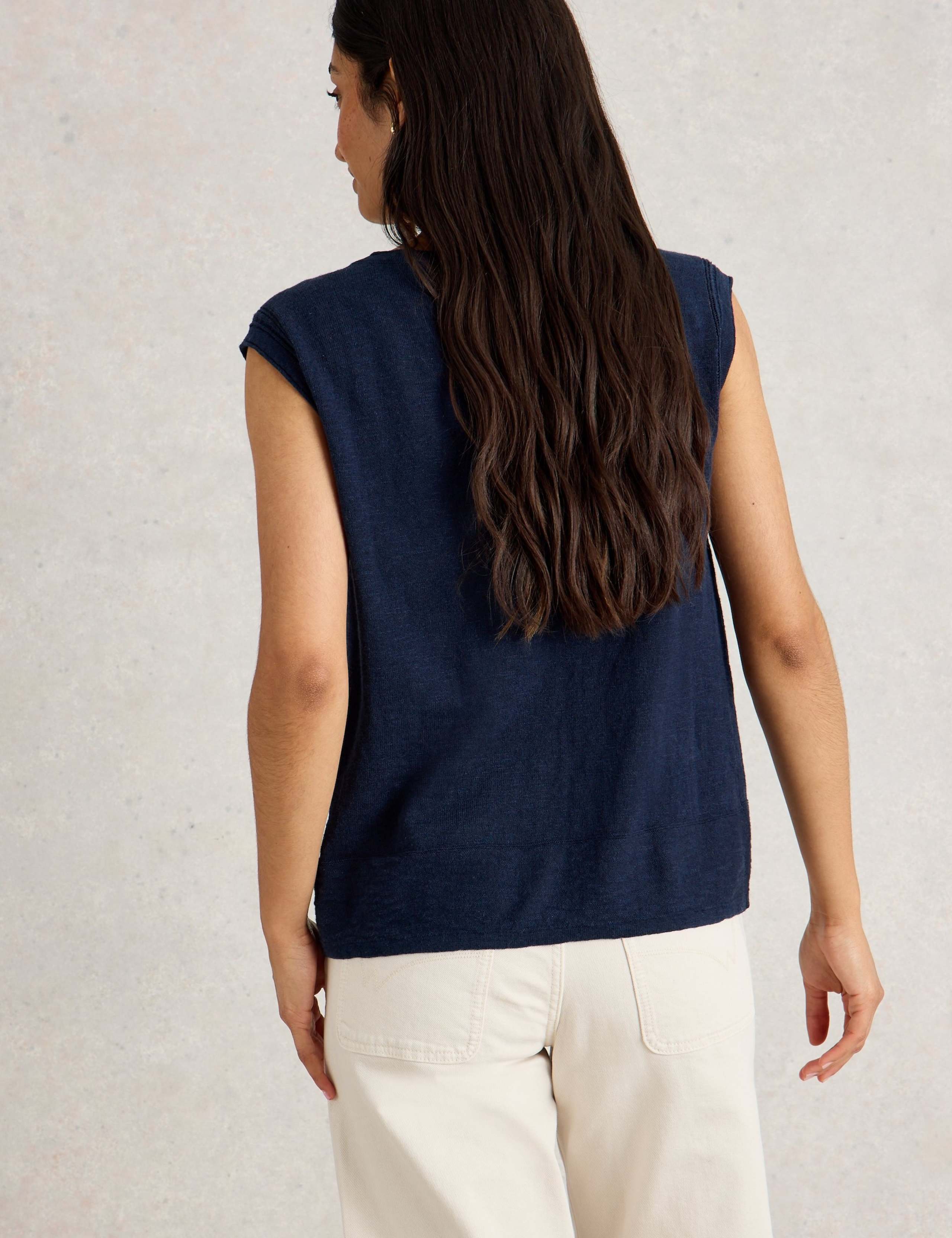 V-Neck Sleeveless Cardigan with Linen 4 of 6
