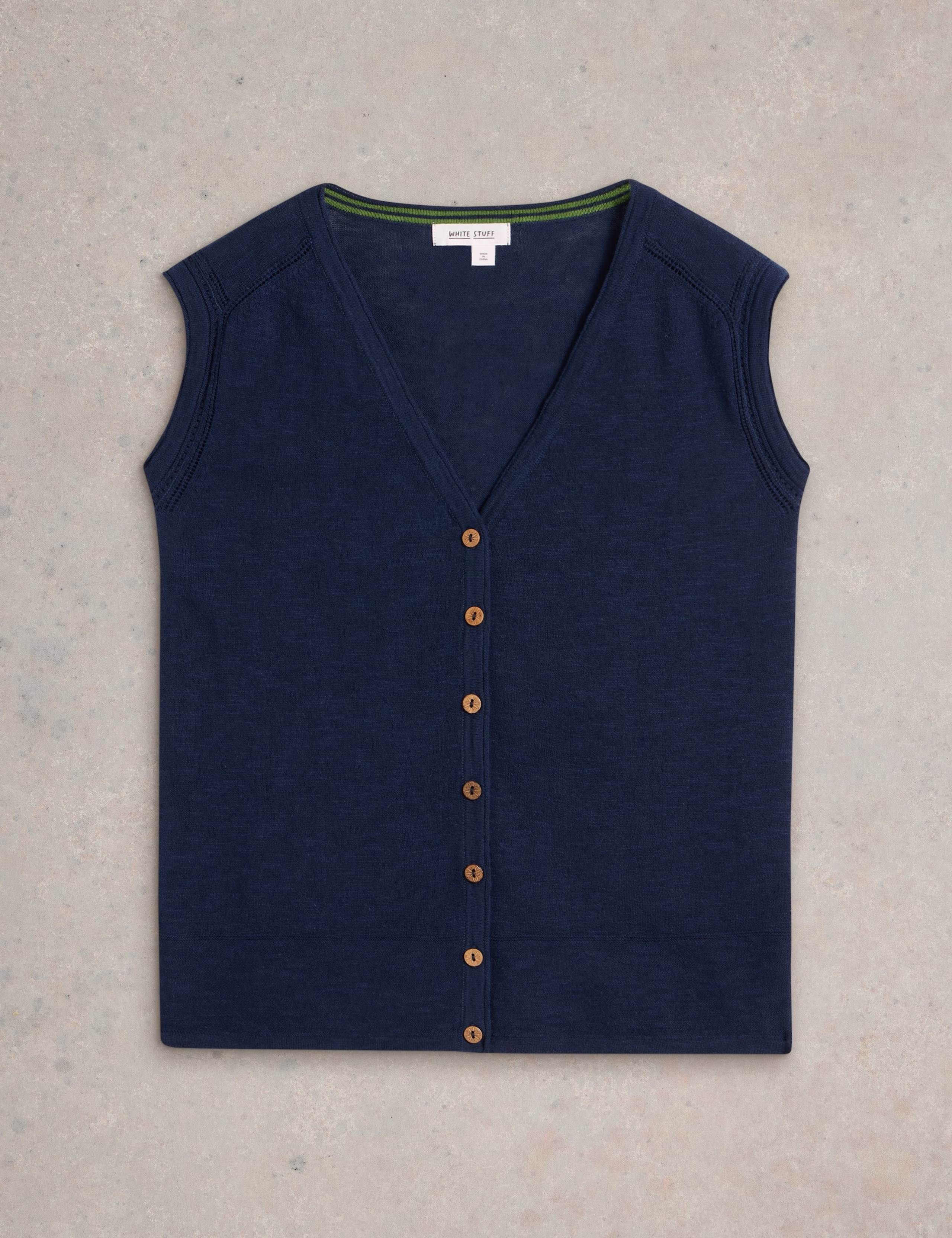 V-Neck Sleeveless Cardigan with Linen 2 of 6
