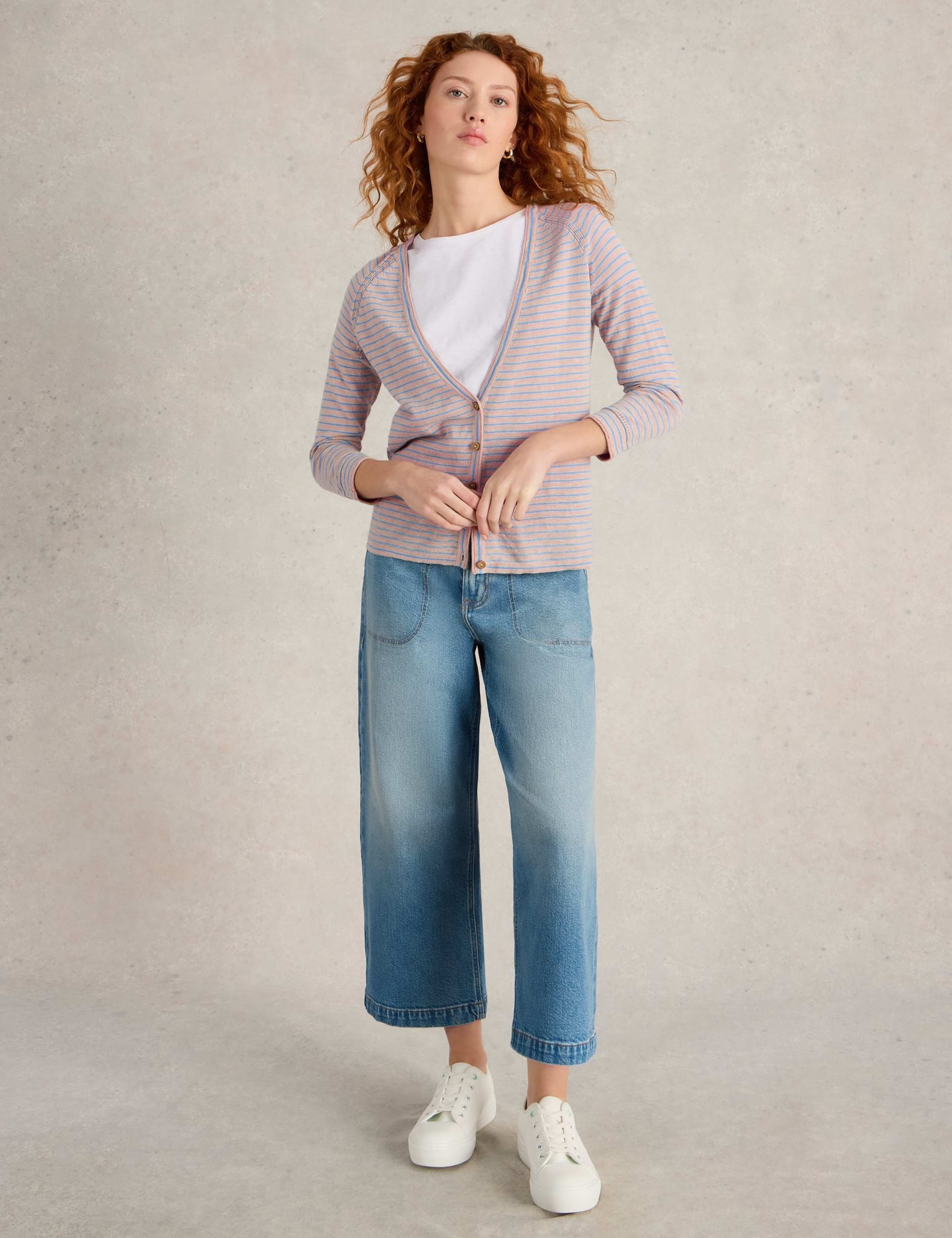 Cotton Rich Striped V-neck Cardigan 3 of 6