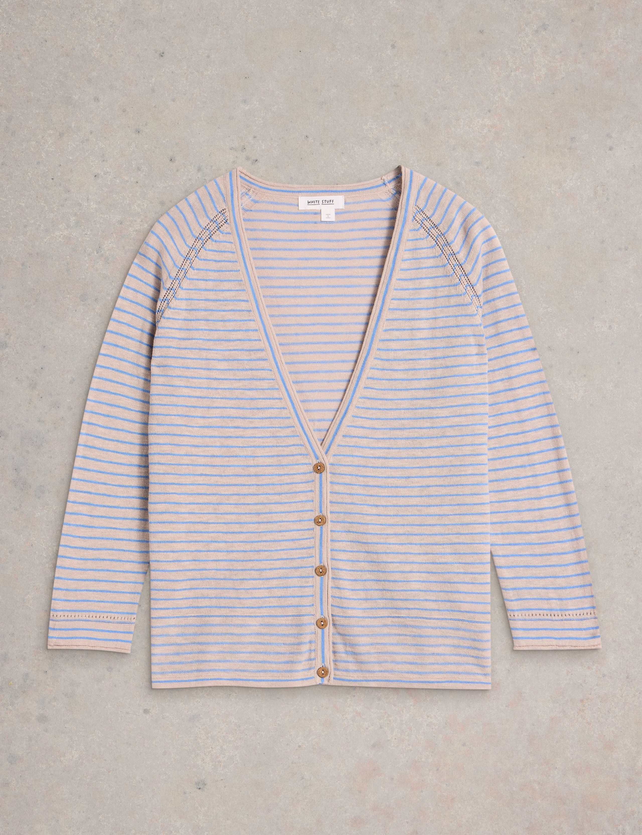 Cotton Rich Striped V-neck Cardigan 2 of 6