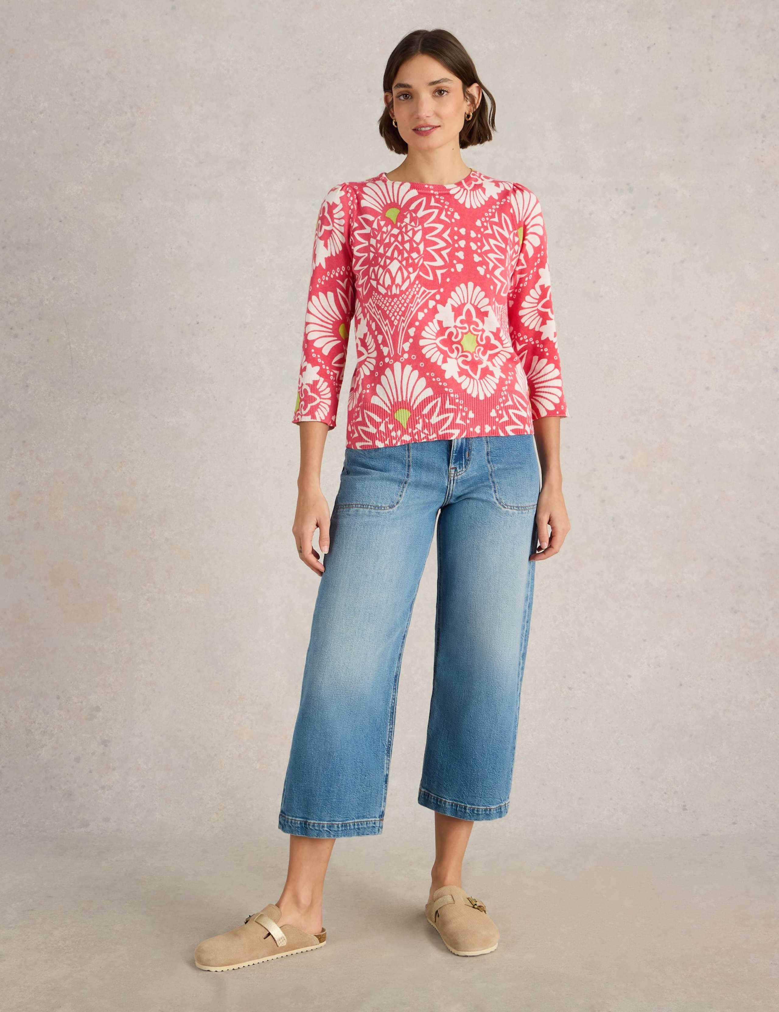 Pure Cotton Floral Crew Neck Jumper 3 of 6