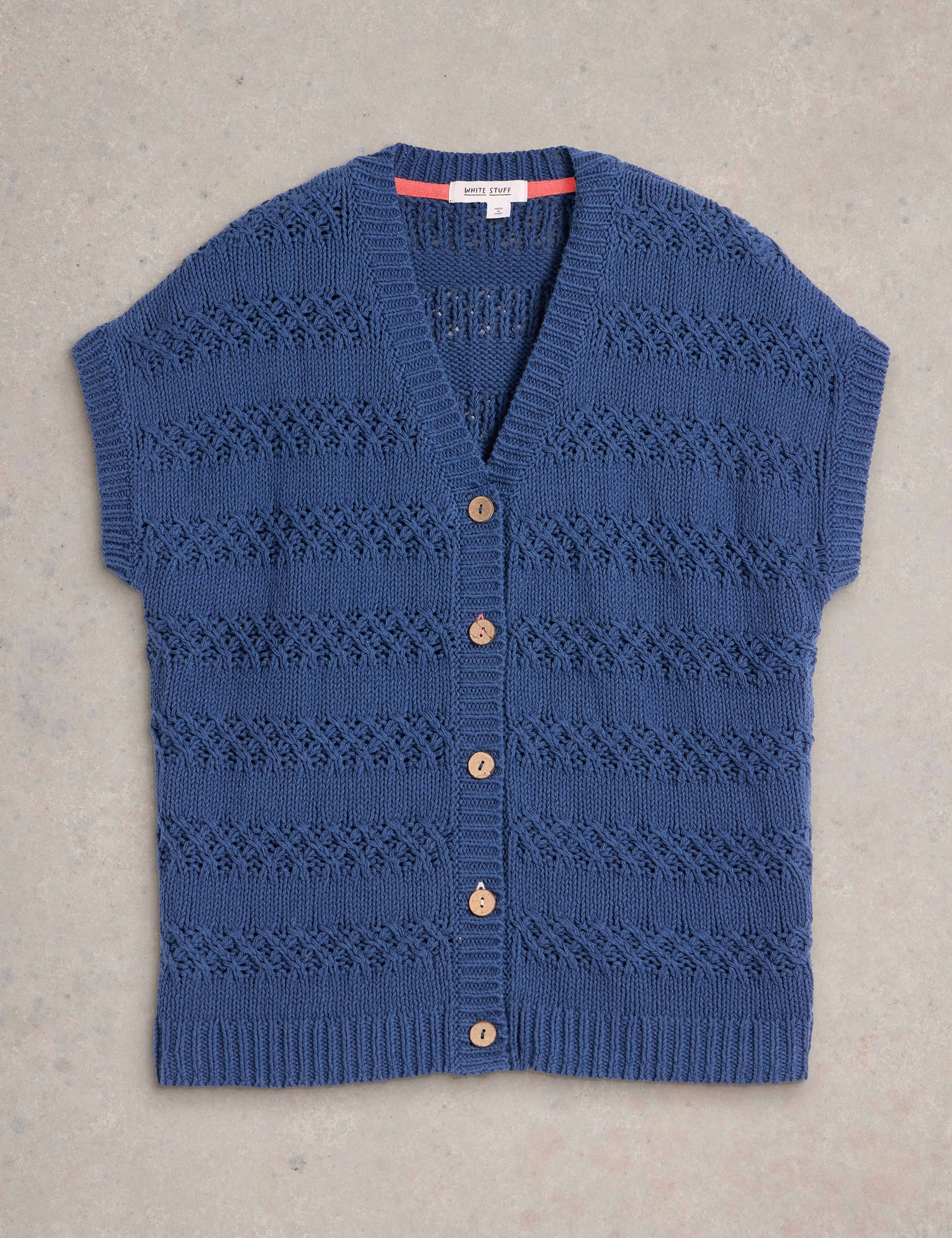 Pure Cotton Textured V-Neck Knitted Waistcoat 2 of 6