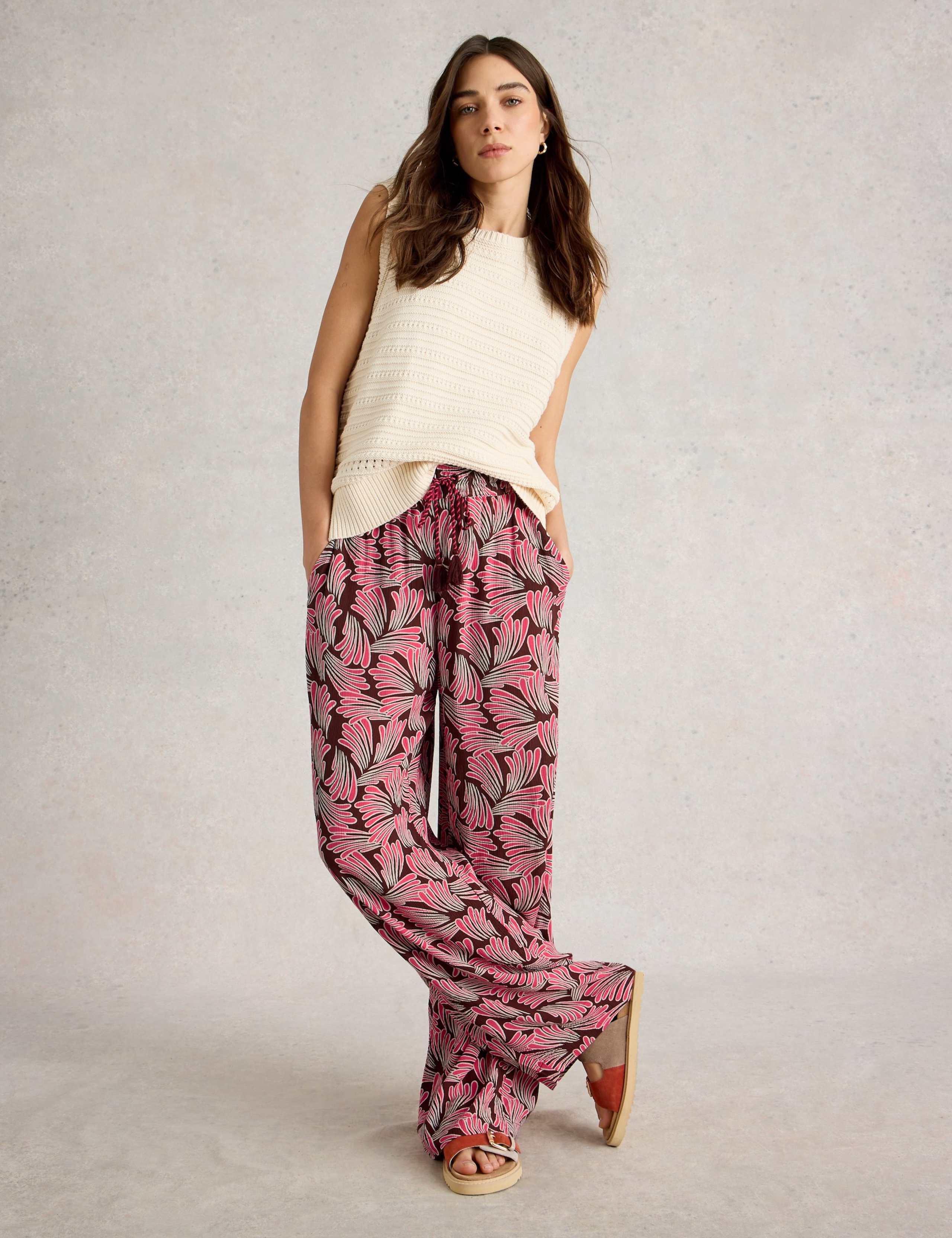 Printed Textured Wide Leg Trousers 3 of 6