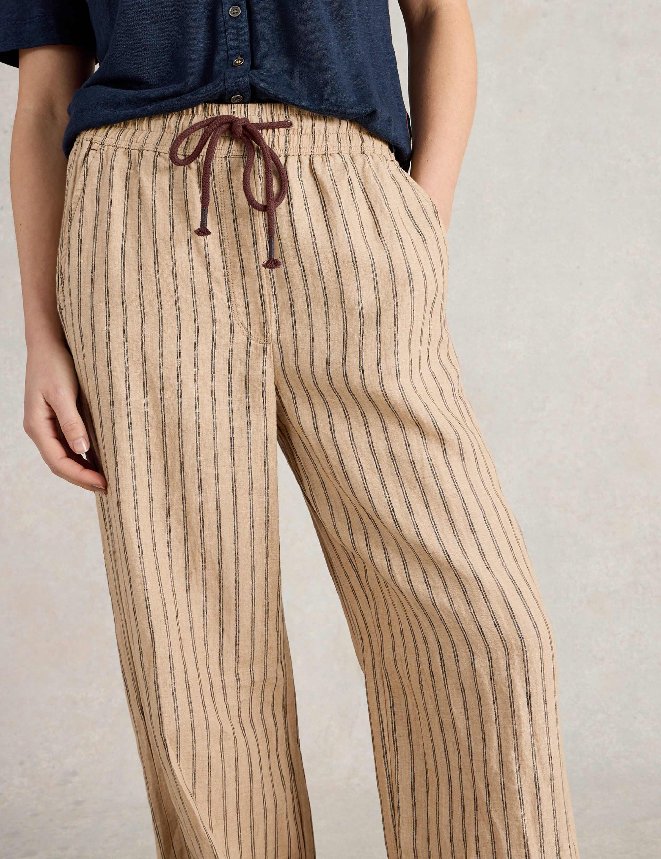 Pure Linen Striped Wide Leg Trousers 5 of 6