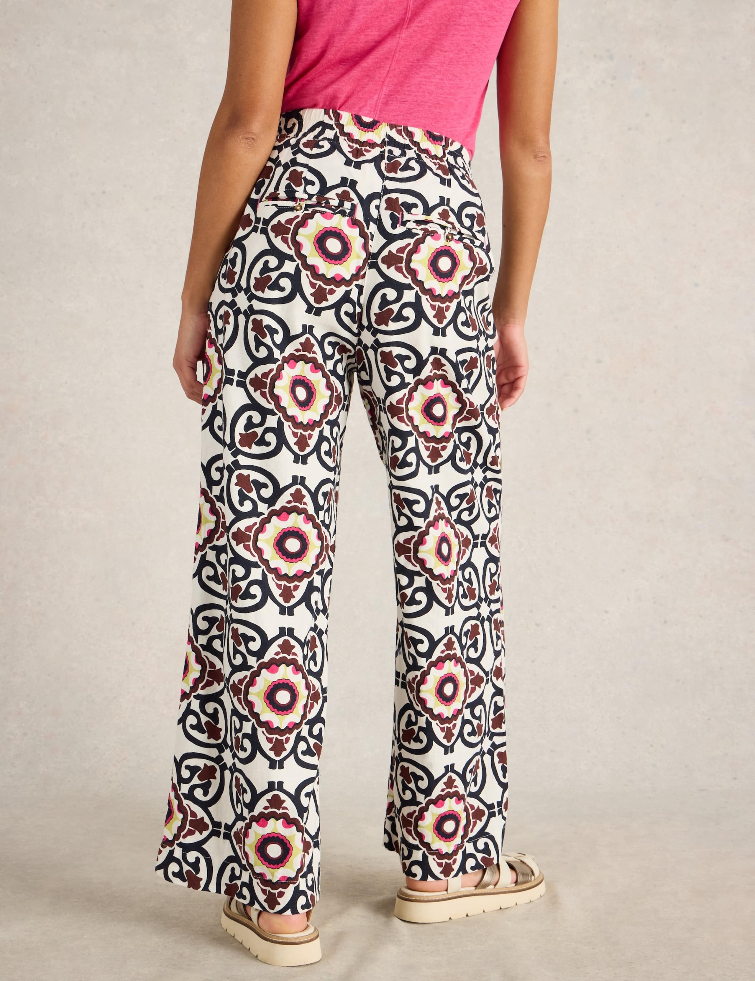 Linen Rich Printed Wide Leg Trousers 4 of 6