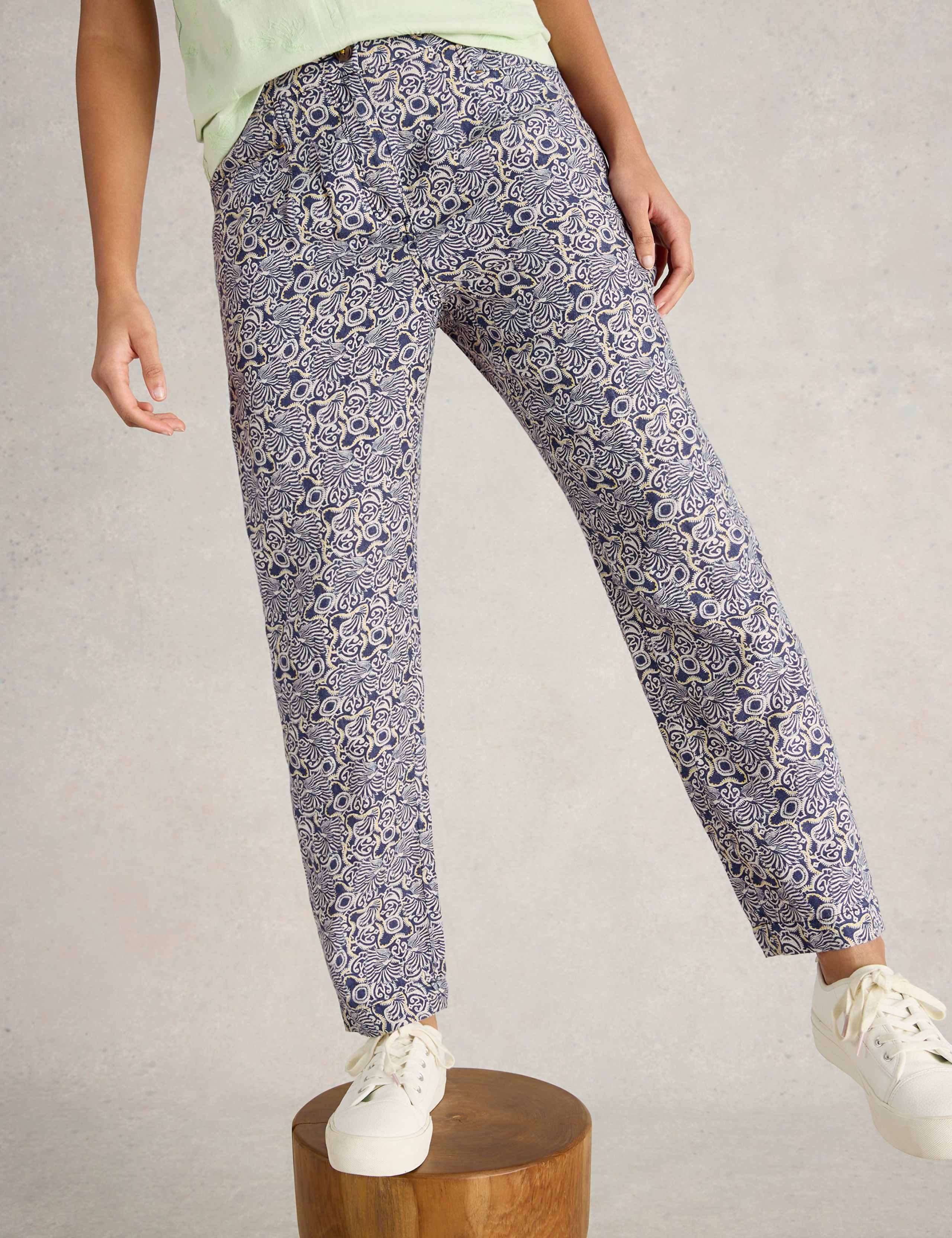 Pure Linen Printed Tapered Trousers 3 of 5
