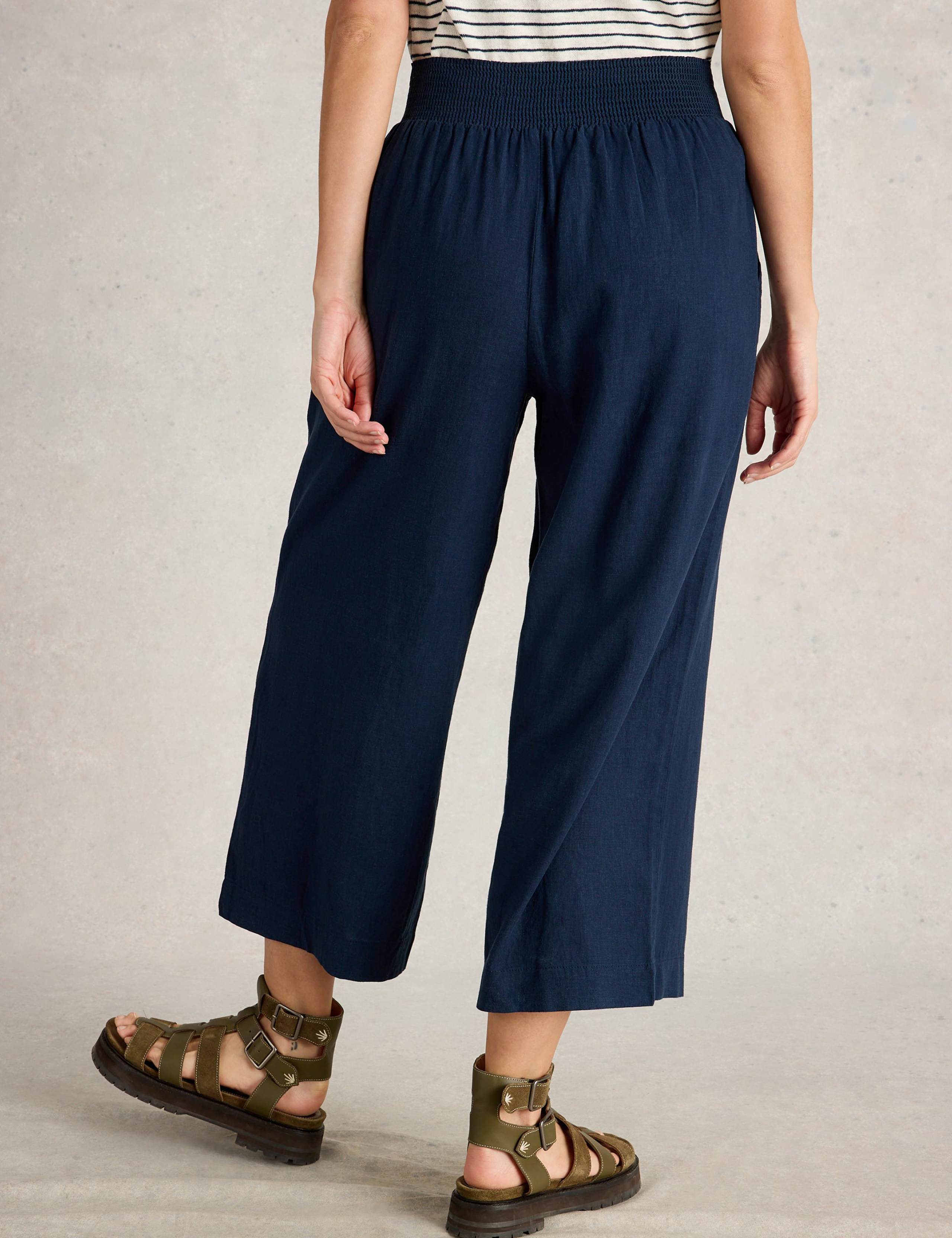 Linen Rich Wide Leg Cropped Culottes 4 of 6
