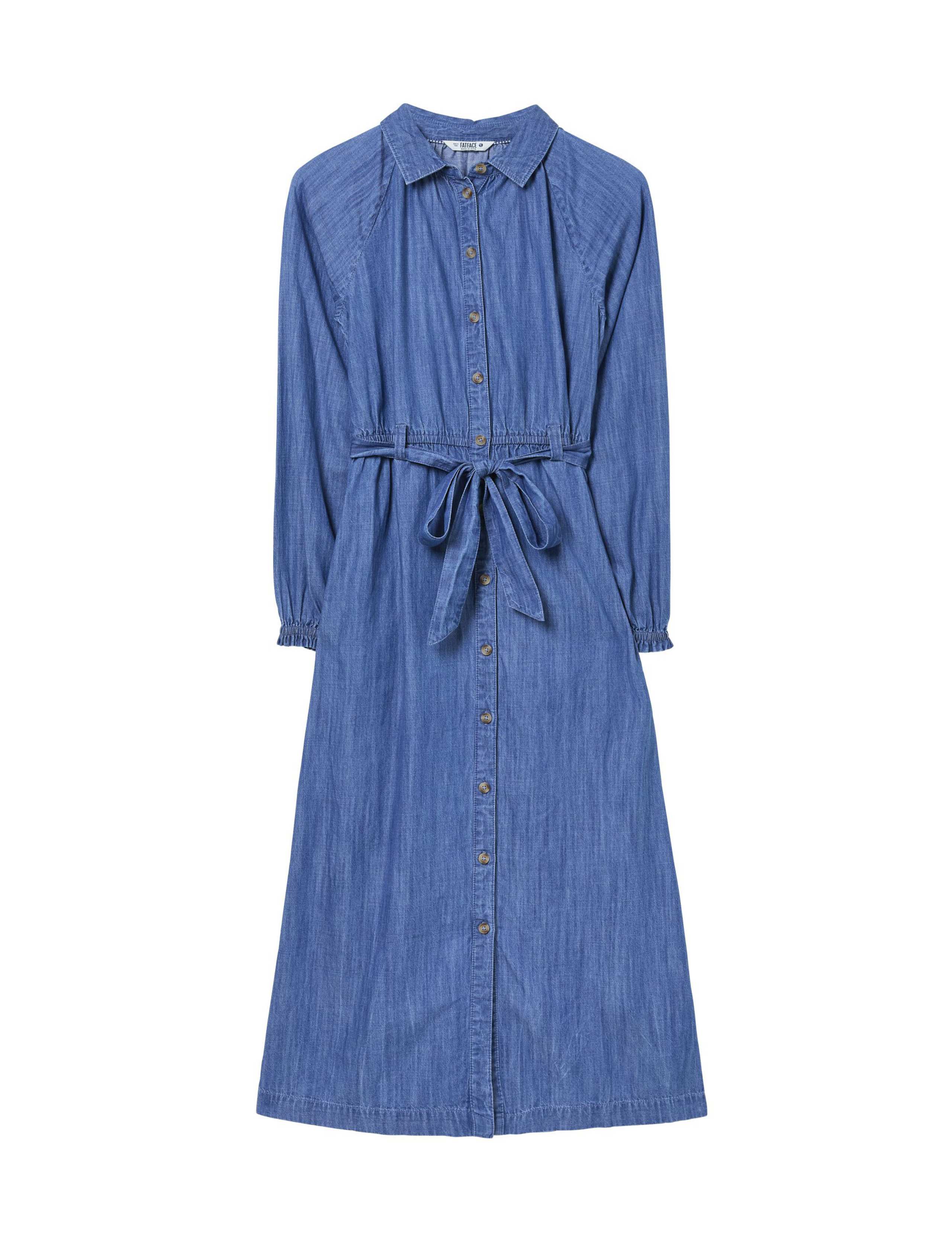 Pure Cotton Denim Tie Waist Midi Shirt Dress 2 of 5
