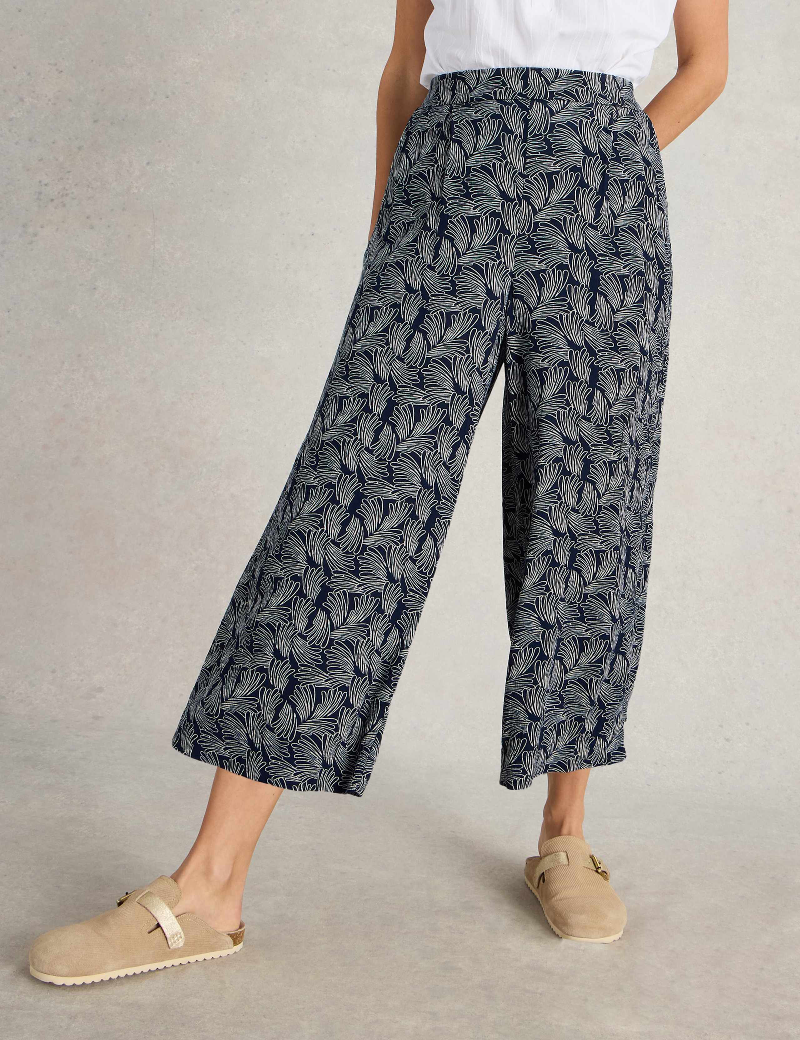 Printed Textured Wide Leg Cropped Culottes 2 of 4